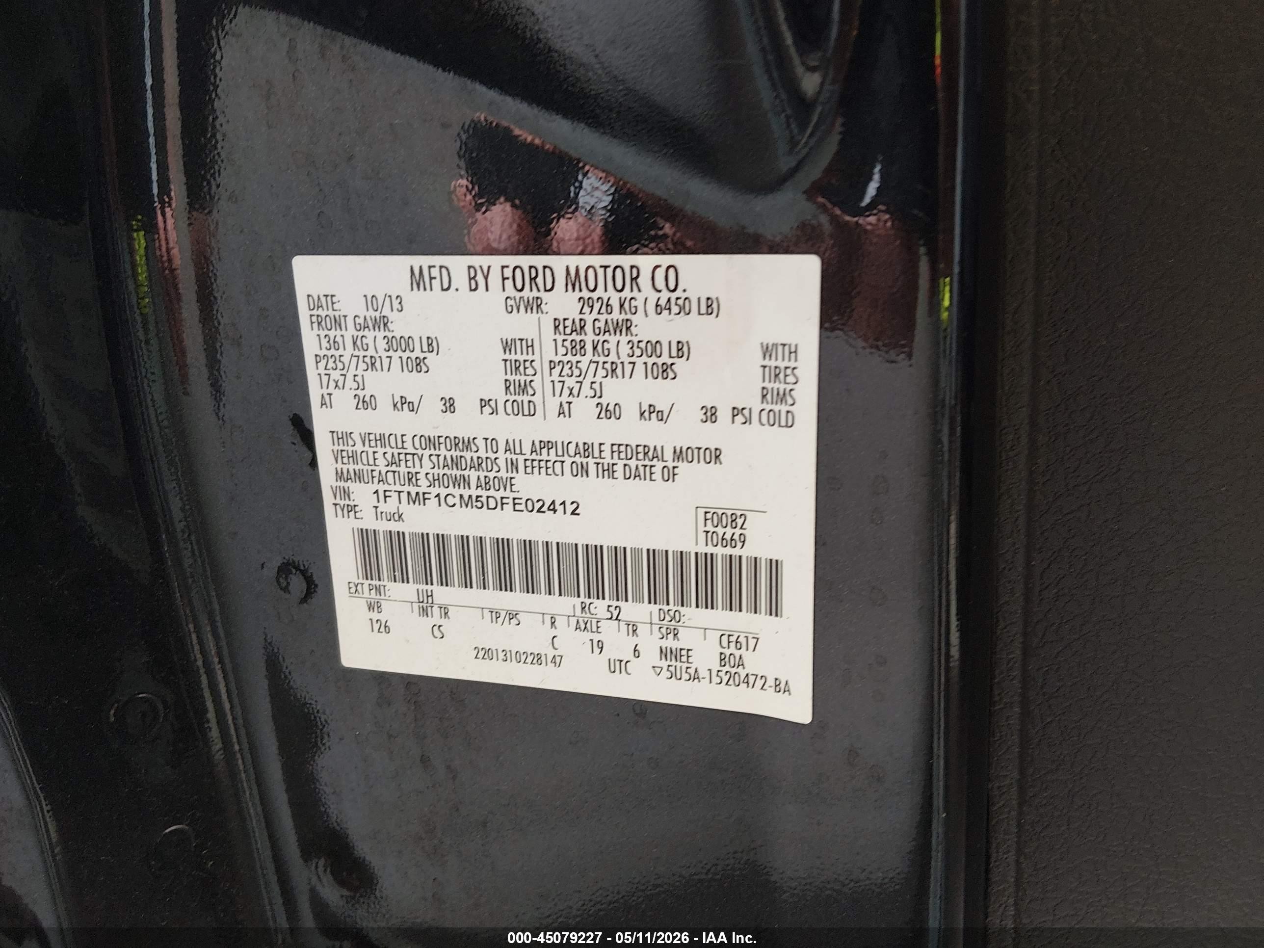 2013 Ford F-150 Xl Black vin: 1FTMF1CM5DFE02412