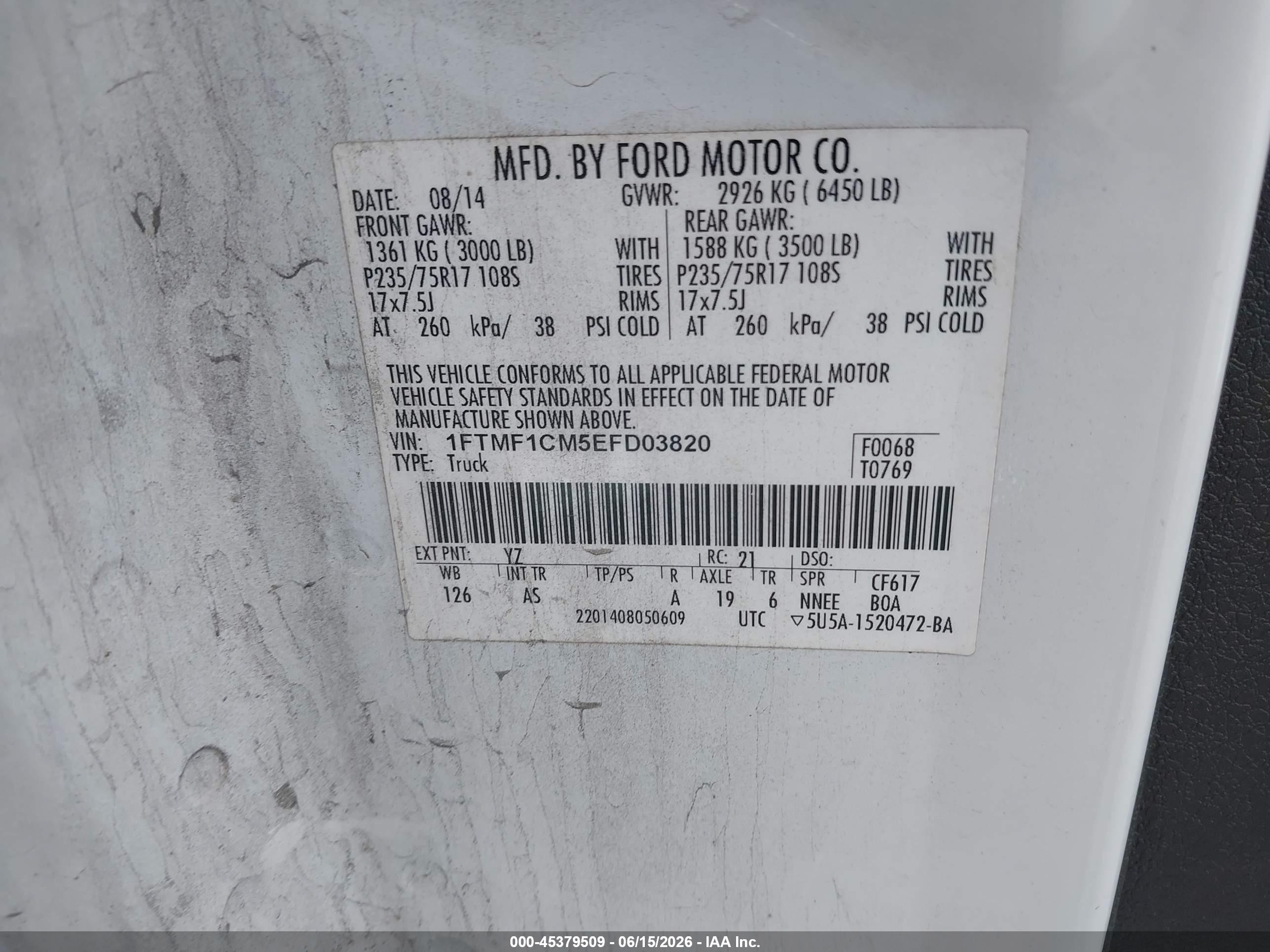 2014 Ford F-150 Xl White vin: 1FTMF1CM5EFD03820