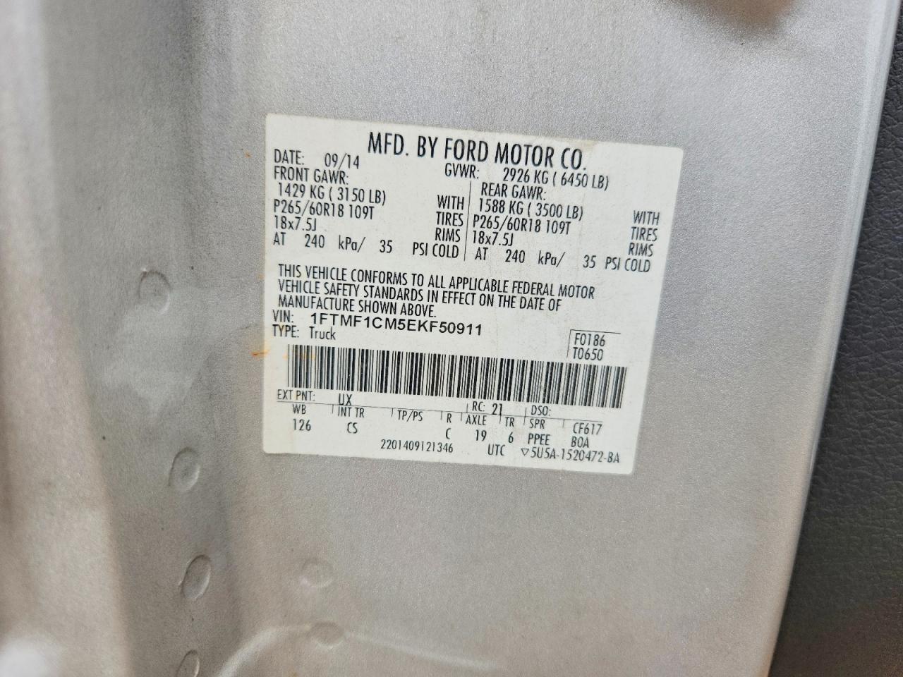 2014 Ford F150 Silver vin: 1FTMF1CM5EKF50911