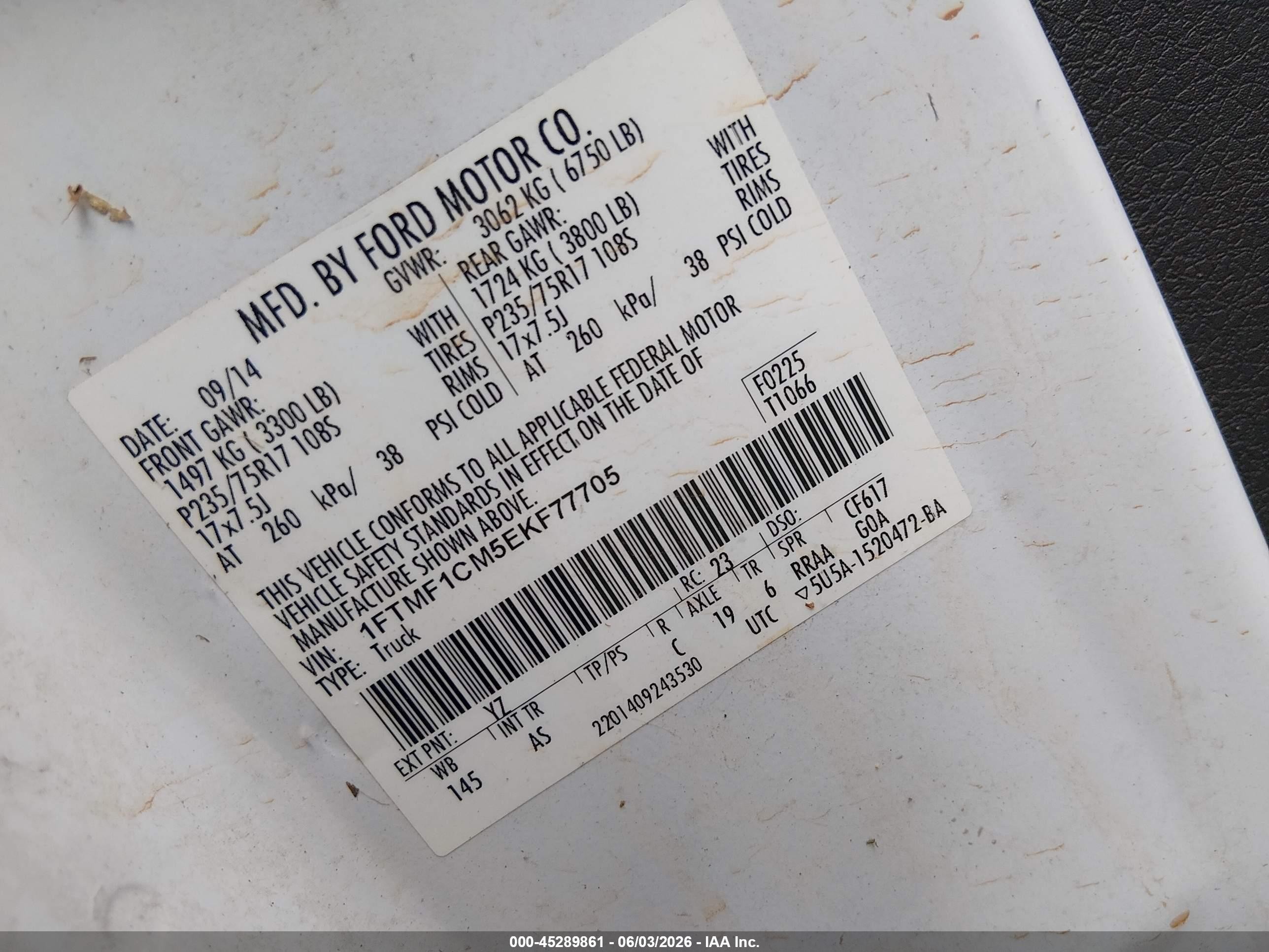 2014 Ford F-150 Xl White vin: 1FTMF1CM5EKF77705