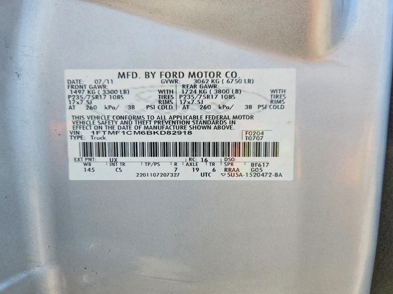 2011 Ford F150 Silver vin: 1FTMF1CM6BKD82918