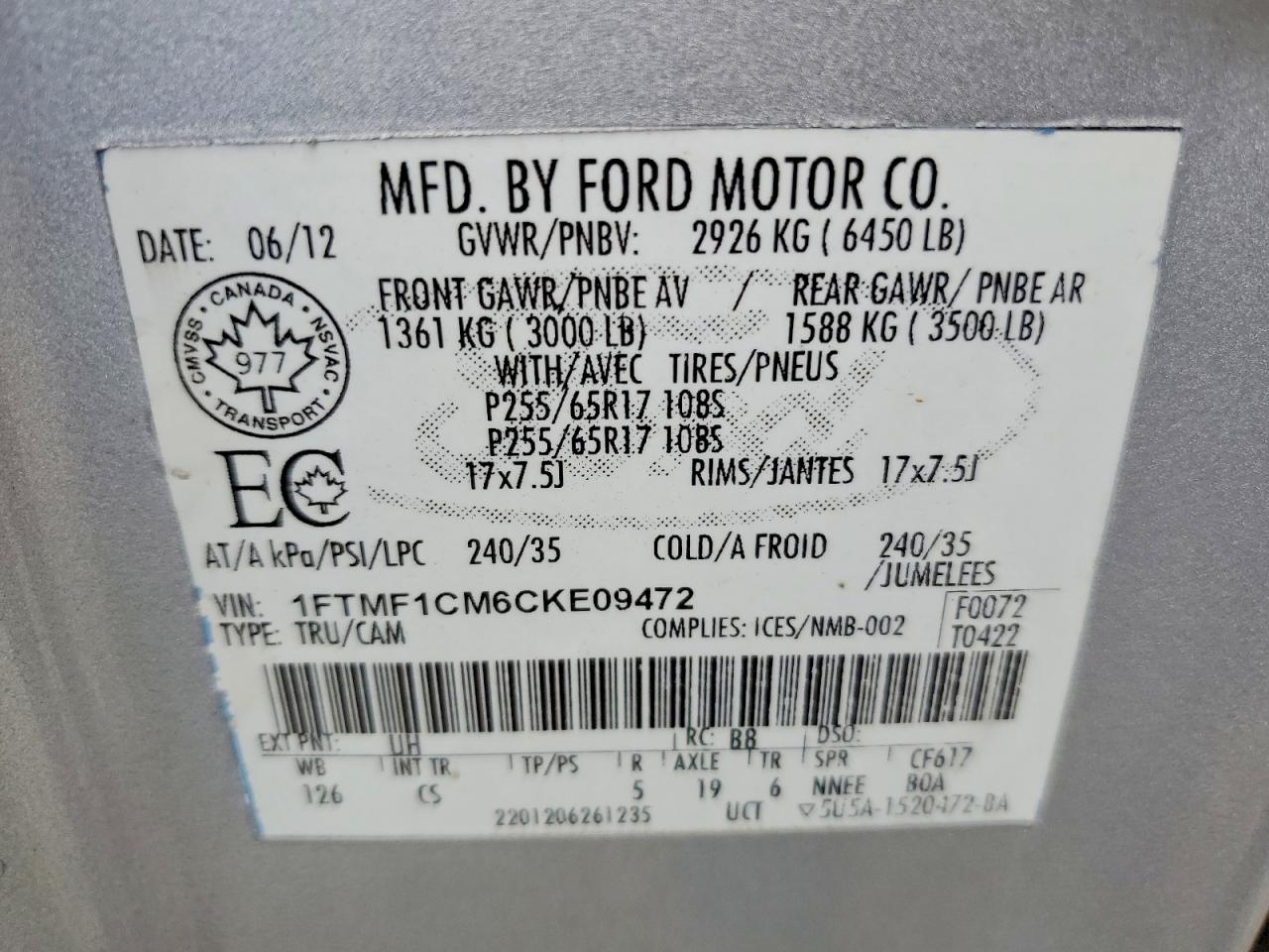 2012 Ford F150 Silver vin: 1FTMF1CM6CKE09472