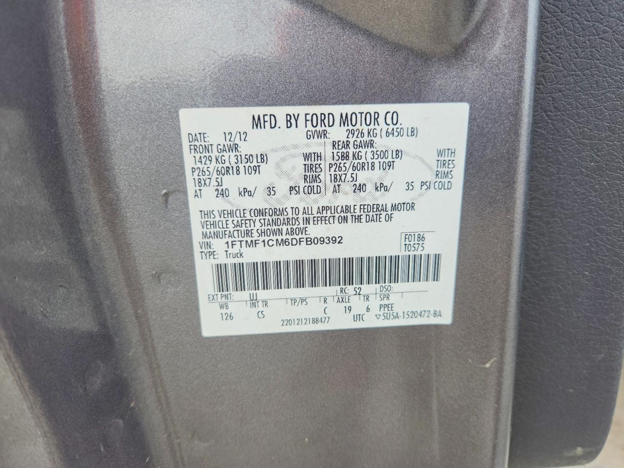 2013 Ford F150 Gray vin: 1FTMF1CM6DFB09392