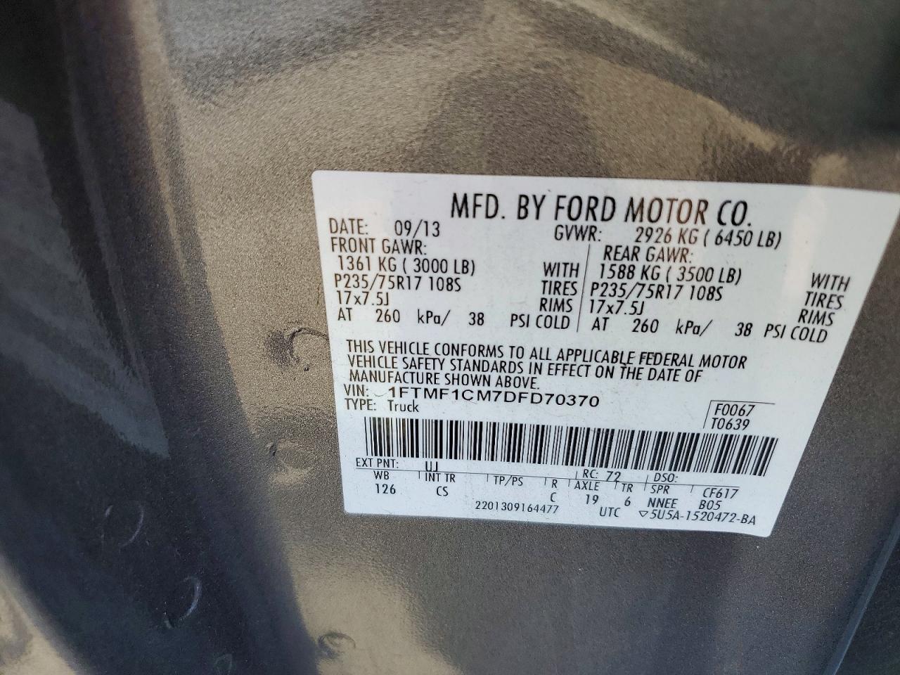 2013 Ford F150 Charcoal vin: 1FTMF1CM7DFD70370