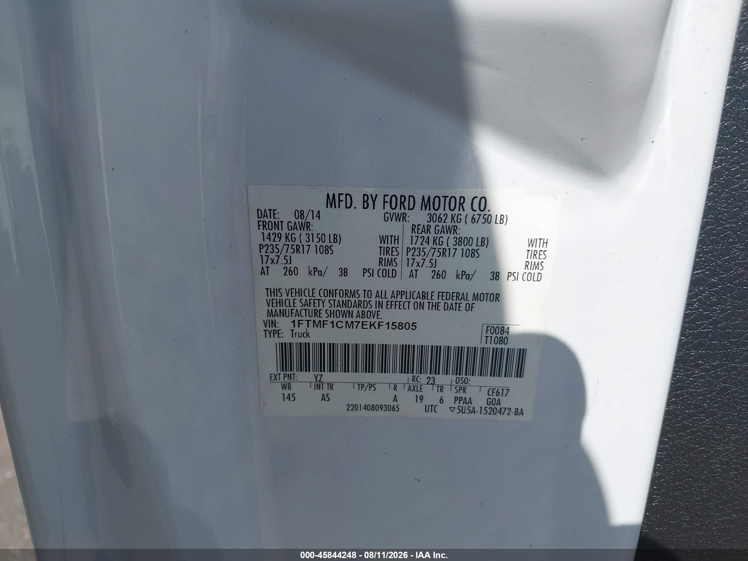 2014 Ford F-150 Xl White vin: 1FTMF1CM7EKF15805