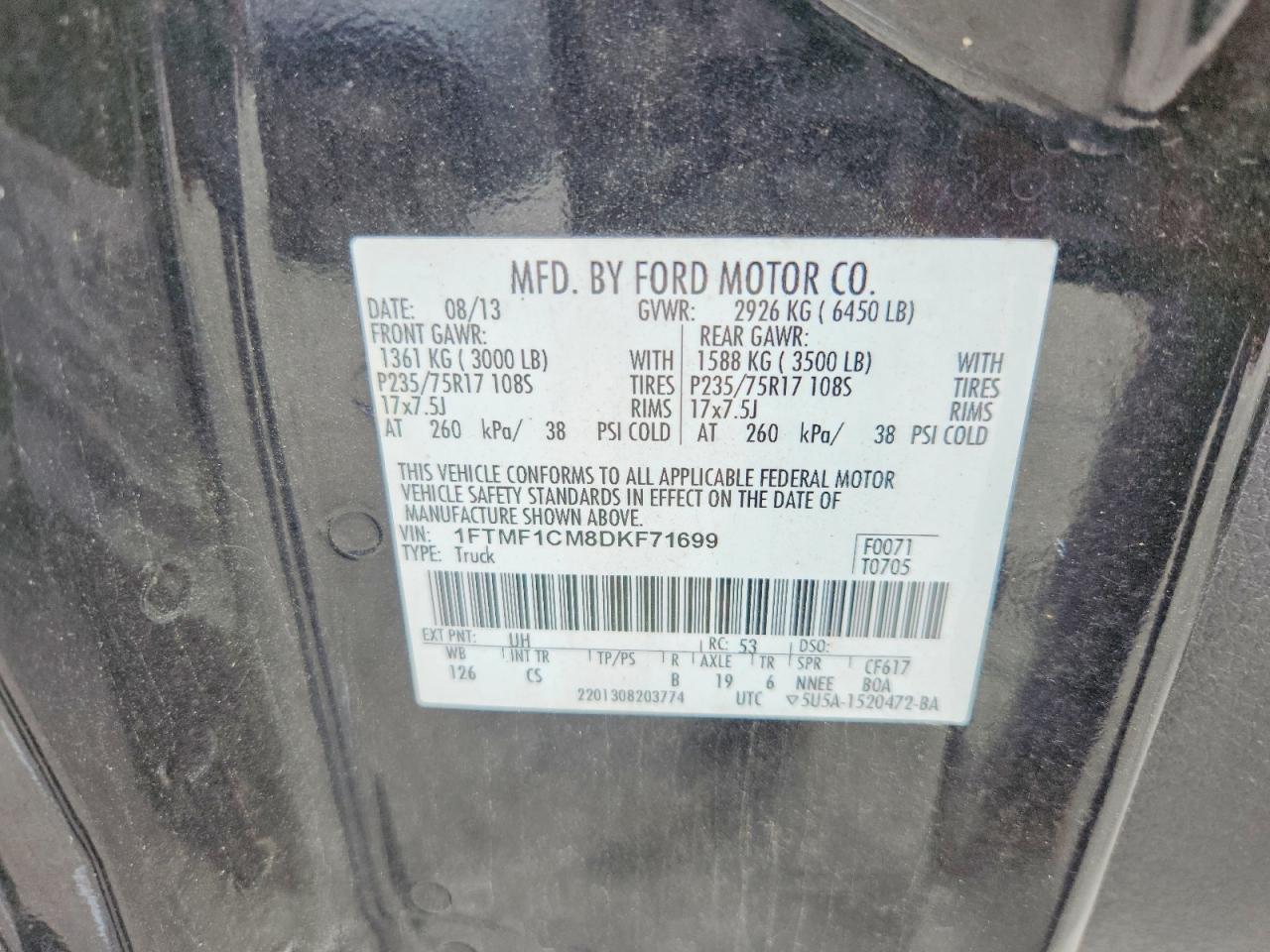 2013 Ford F150 Black vin: 1FTMF1CM8DKF71699