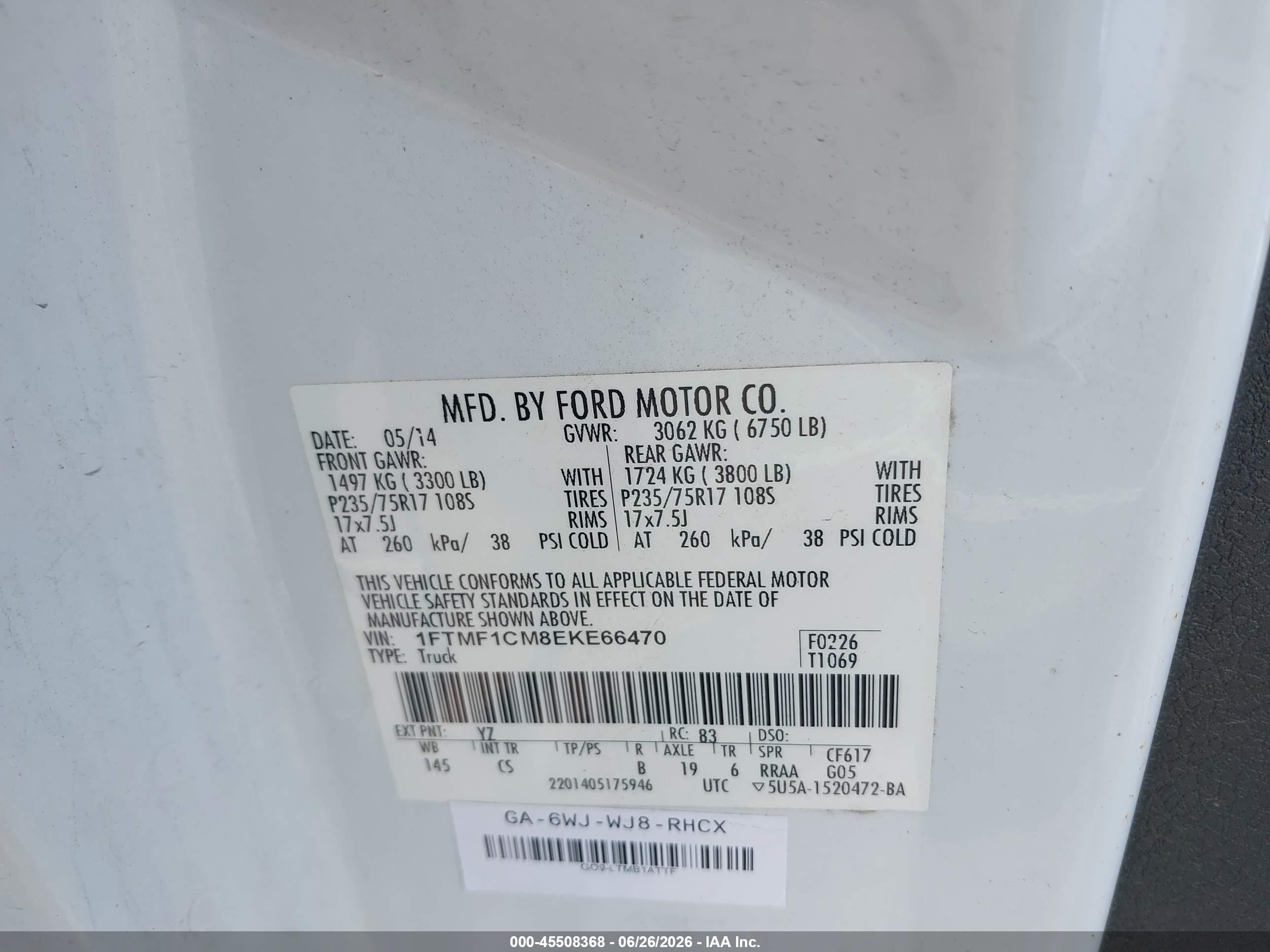 2014 Ford F-150 Stx/xl/xlt White vin: 1FTMF1CM8EKE66470