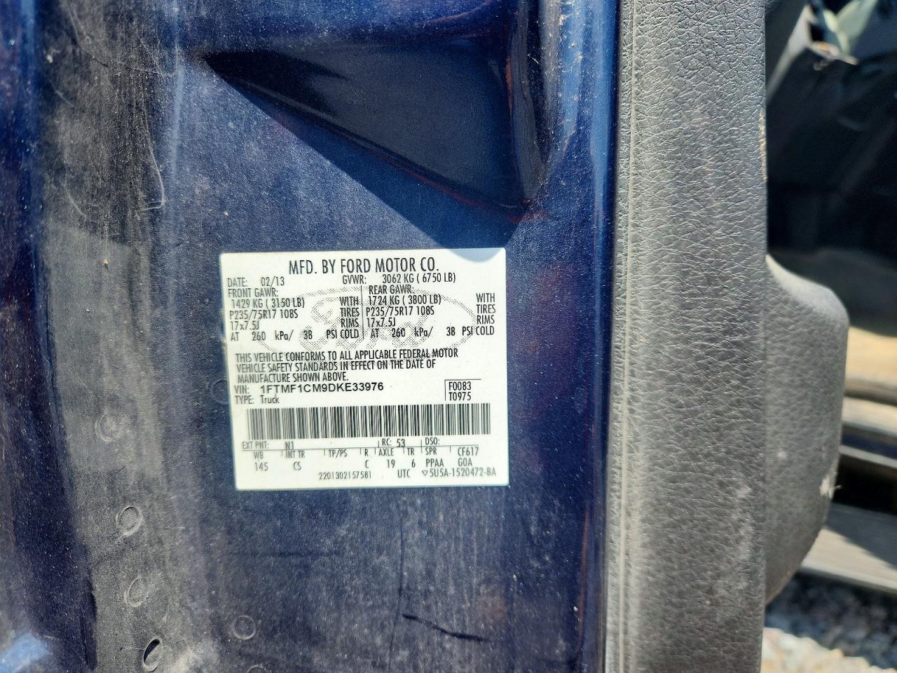 2013 Ford F150 Blue vin: 1FTMF1CM9DKE33976