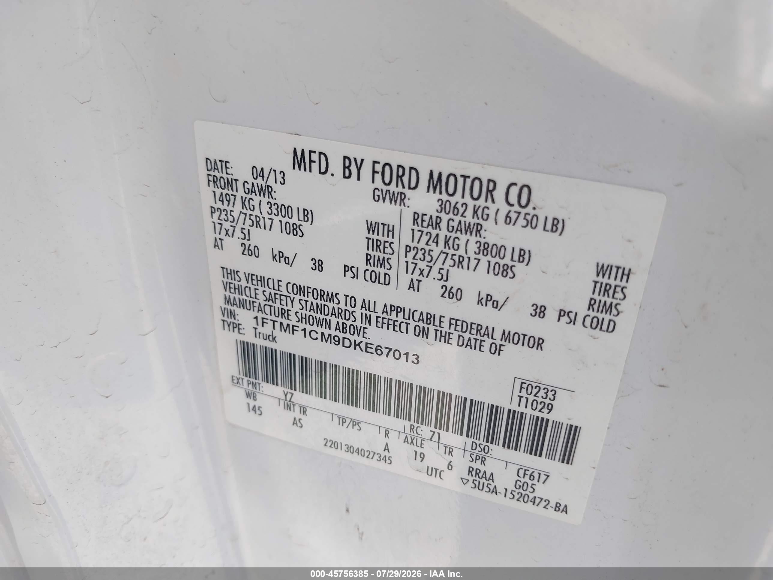 2013 Ford F-150 Stx/xl/xlt Белый vin: 1FTMF1CM9DKE67013
