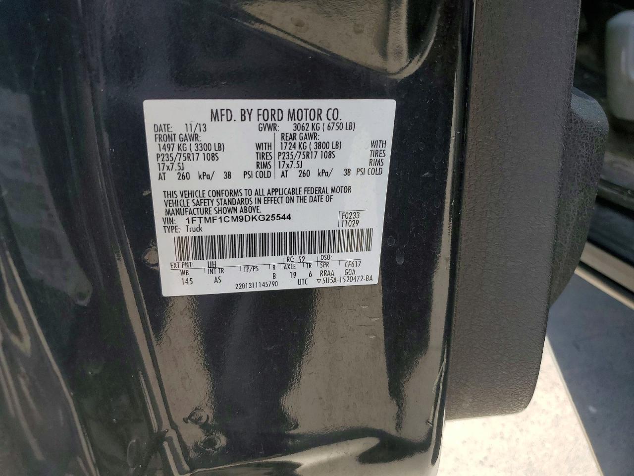 2013 Ford F150 Black vin: 1FTMF1CM9DKG25544
