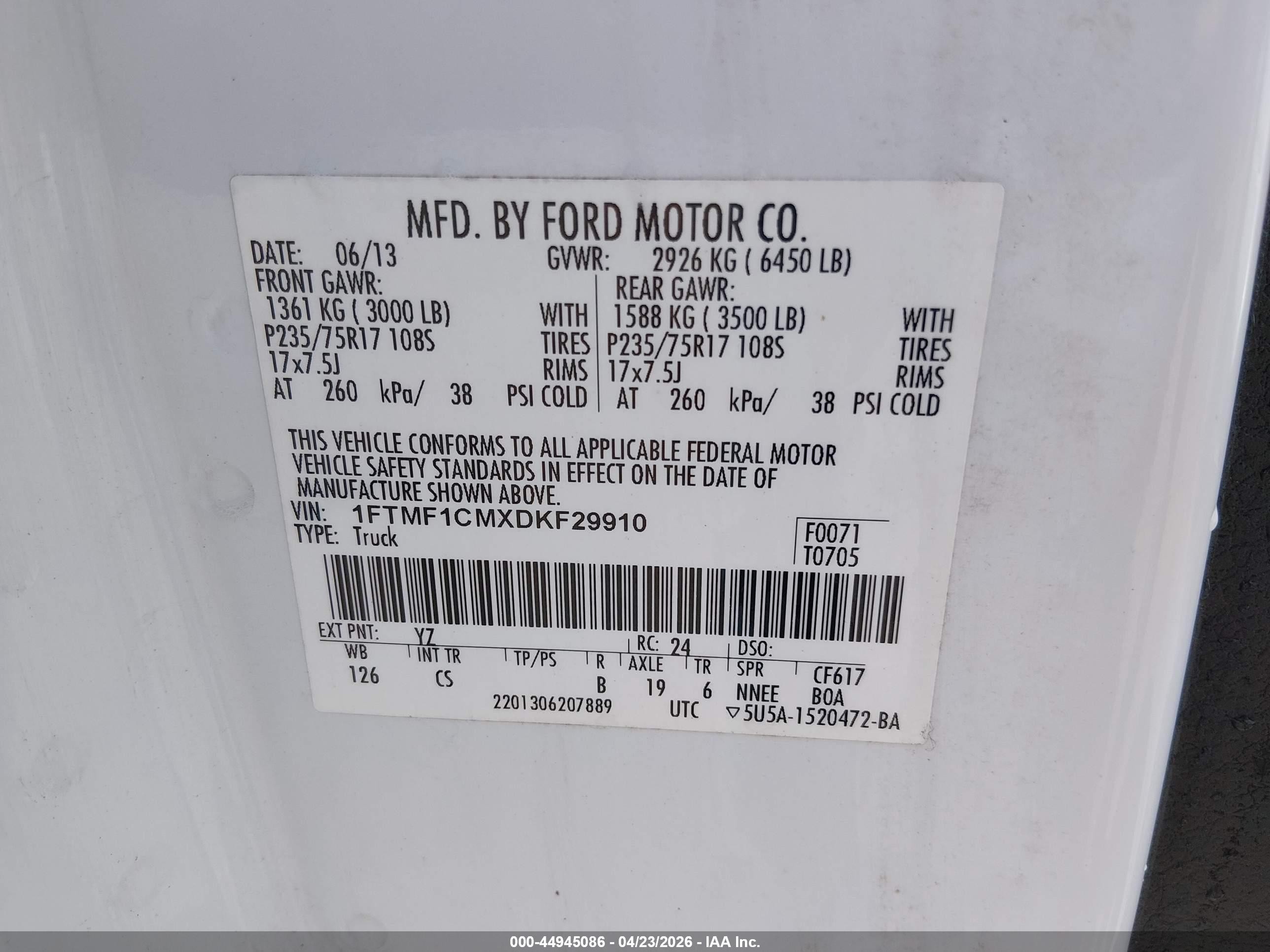 2013 Ford F-150 Stx White vin: 1FTMF1CMXDKF29910