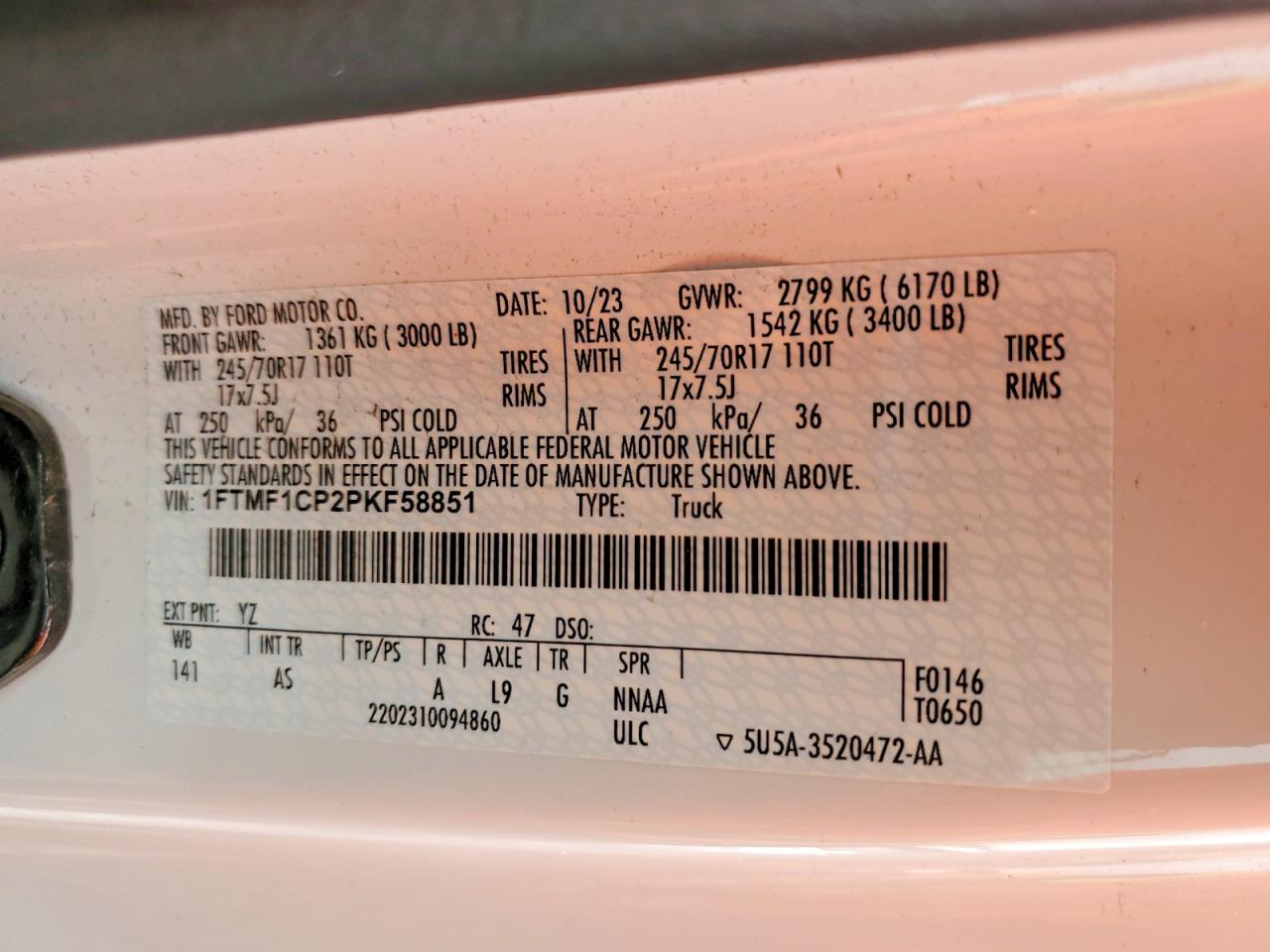 2023 Ford F150 Red vin: 1FTMF1CP2PKF58851