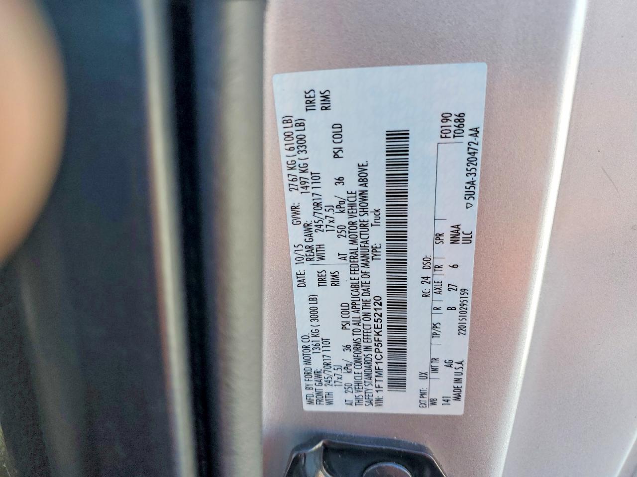 2015 Ford F150 Silver vin: 1FTMF1CP5FKE52120
