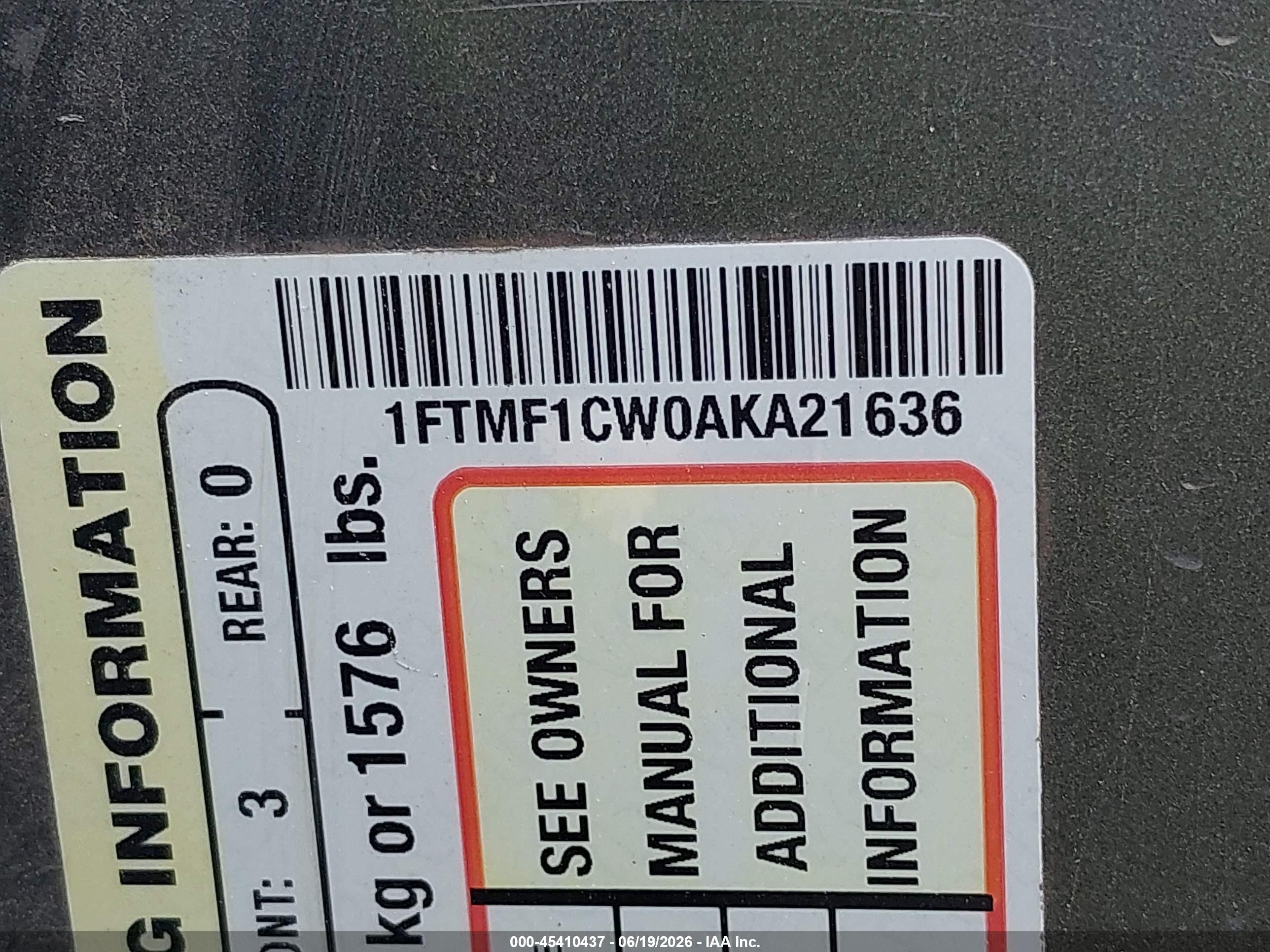 2010 Ford F-150 Stx/xl/xl W/mid-box Prep/xlt/xlt W/mid-box Prep Gray vin: 1FTMF1CW0AKA21636