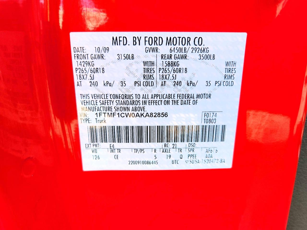 2010 Ford F150 Red vin: 1FTMF1CW0AKA82856