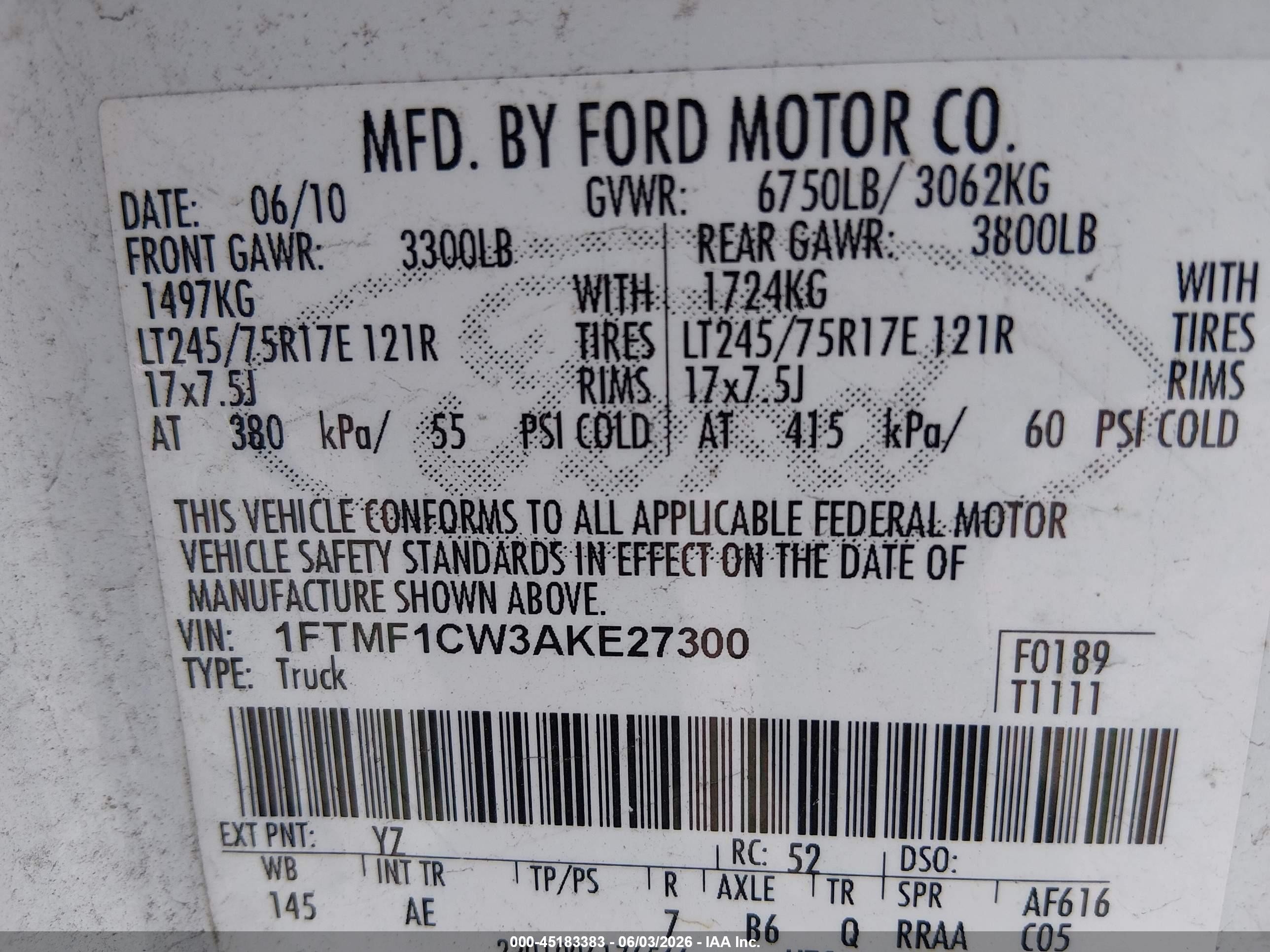 2010 Ford F-150 Stx/xl/xlt White vin: 1FTMF1CW3AKE27300