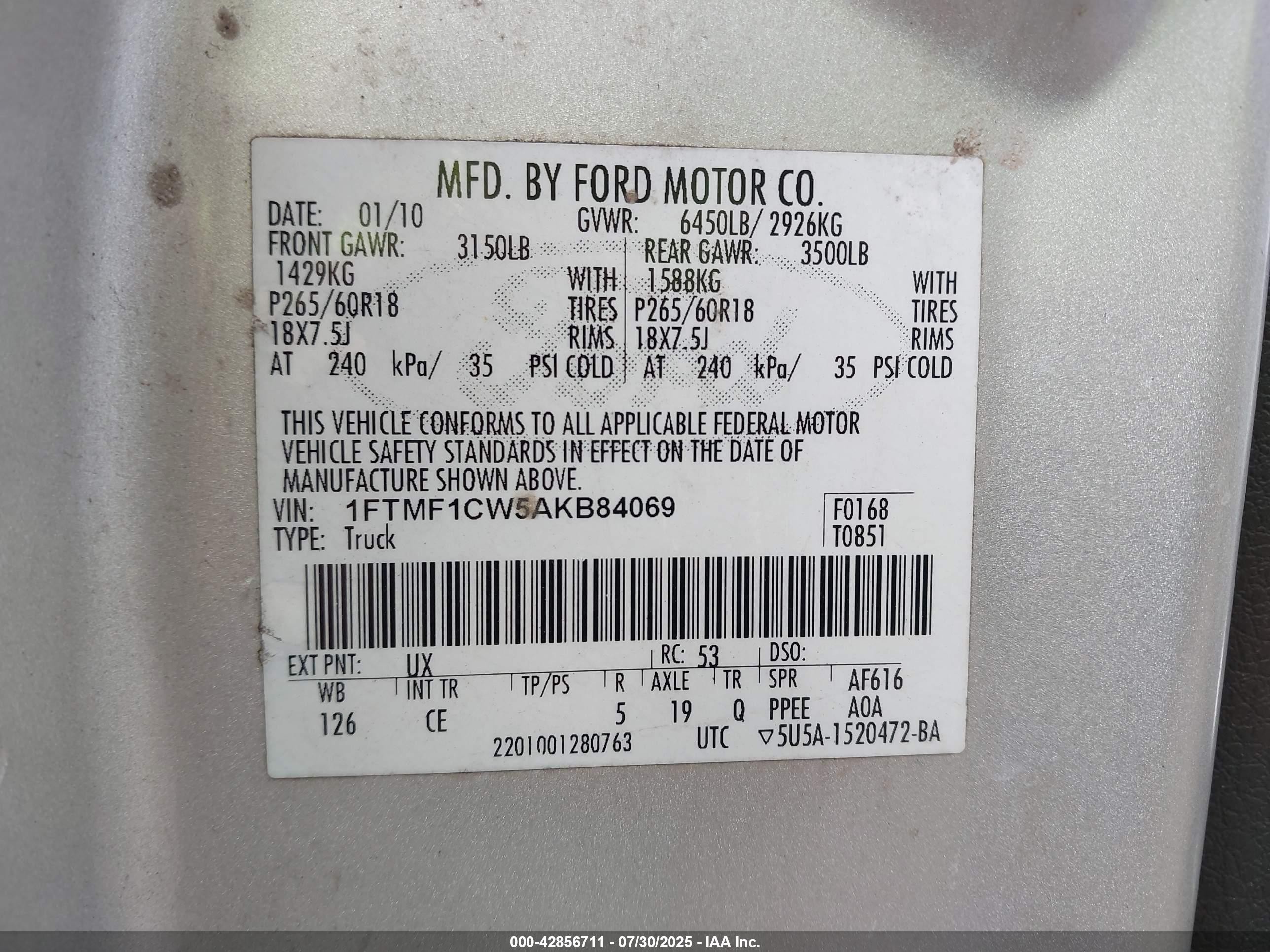 2010 Ford F-150 Stx/xl/xlt Серебряный vin: 1FTMF1CW5AKB84069