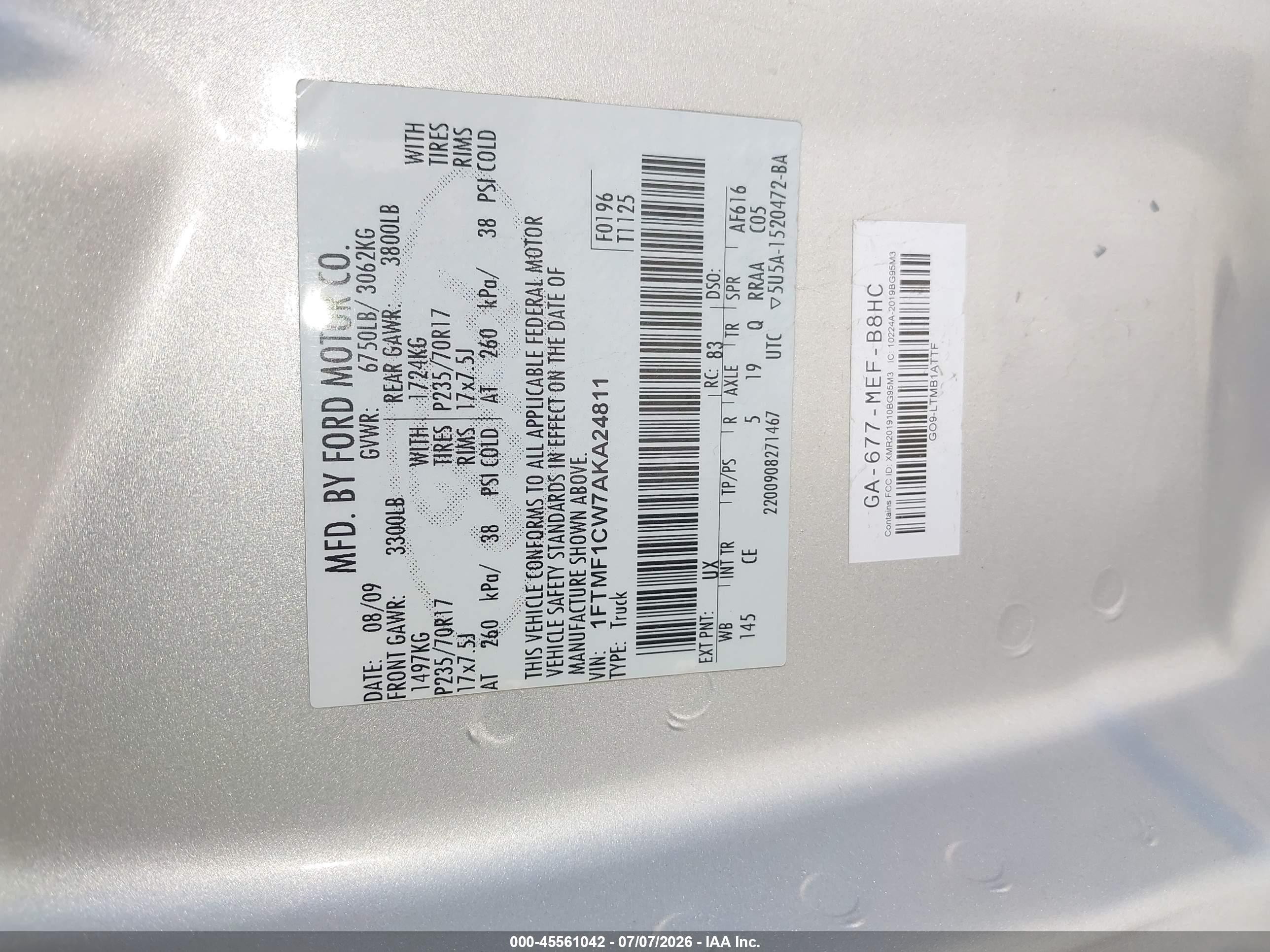 2010 Ford F-150   Silver vin: 1FTMF1CW7AKA24811