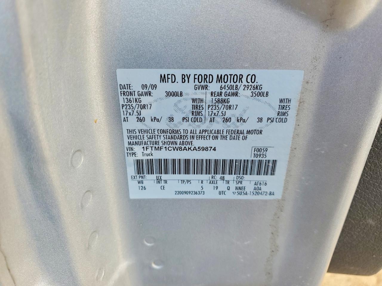 2010 Ford F150 Серебряный vin: 1FTMF1CW8AKA59874