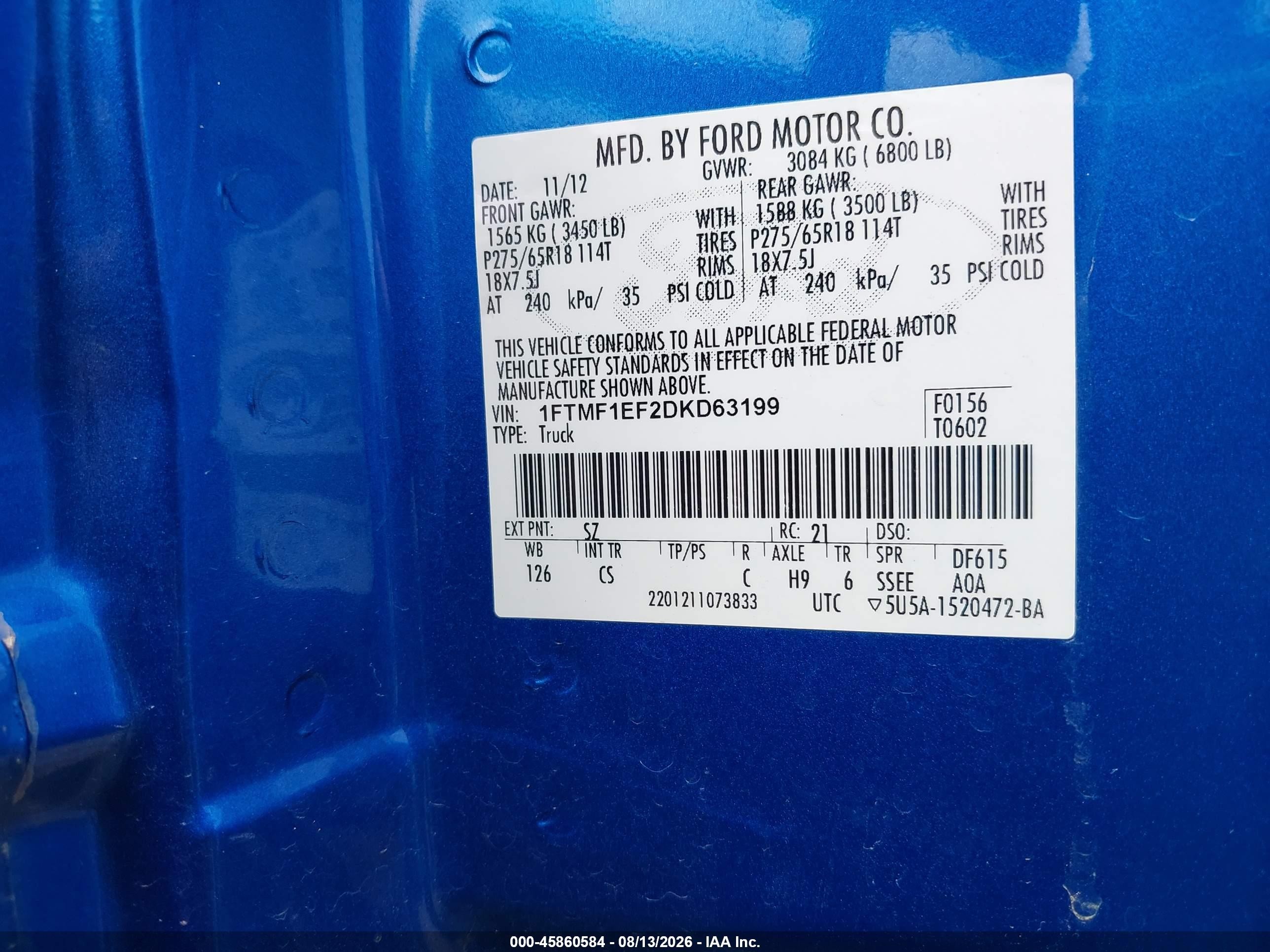 2013 Ford F-150 Stx Blue vin: 1FTMF1EF2DKD63199