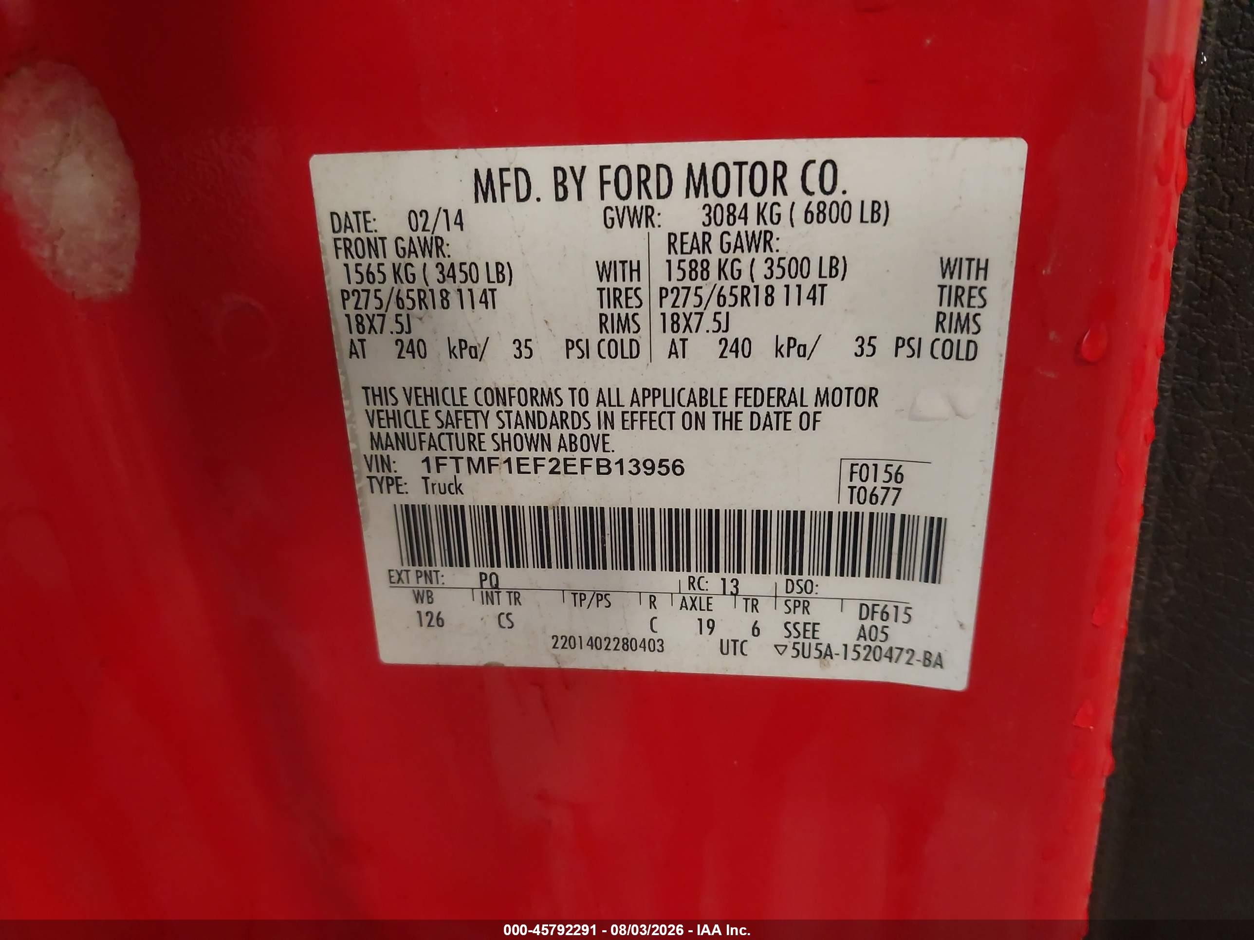 2014 Ford F-150 Stx Red vin: 1FTMF1EF2EFB13956