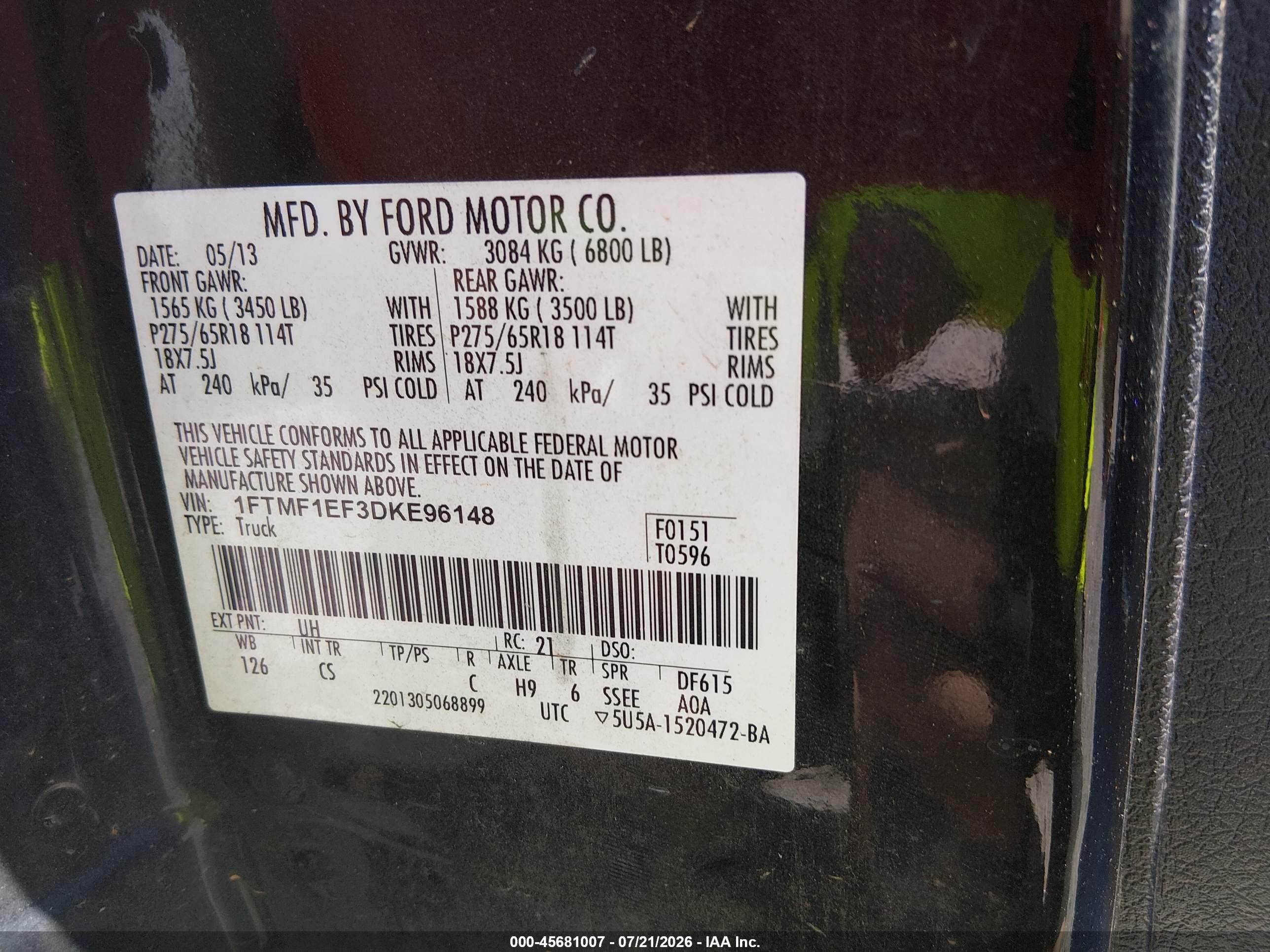 2013 Ford F-150 Stx Black vin: 1FTMF1EF3DKE96148