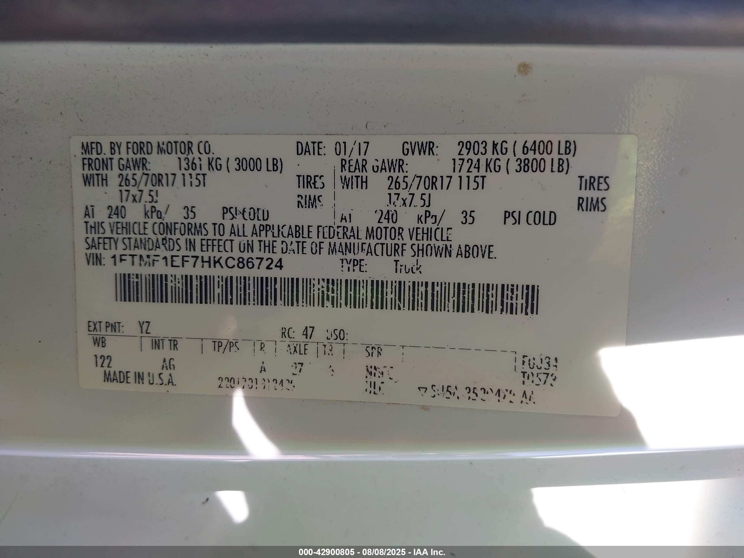 2017 Ford F-150 Xl White vin: 1FTMF1EF7HKC86724