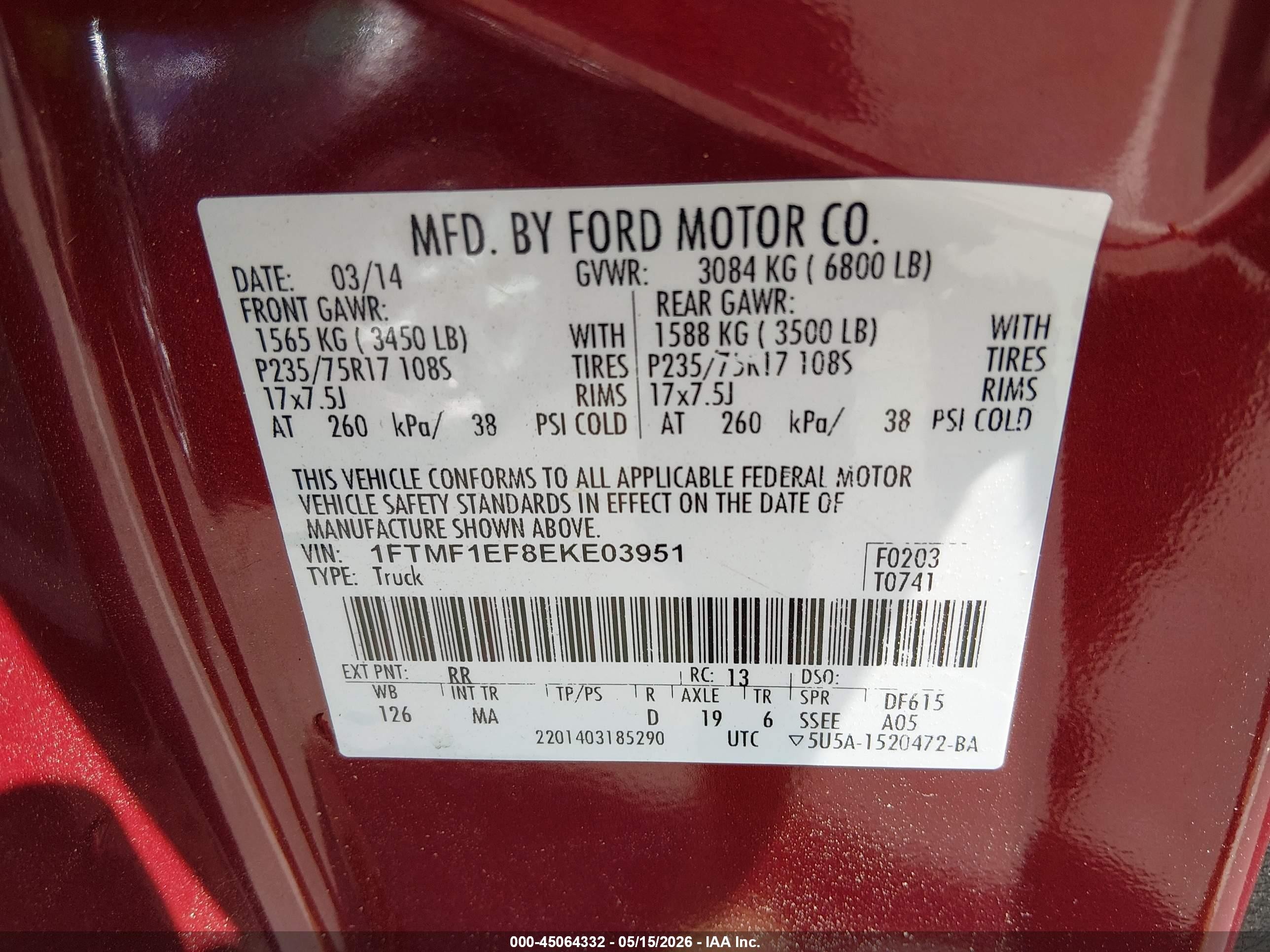 2014 Ford F-150 Xlt Red vin: 1FTMF1EF8EKE03951