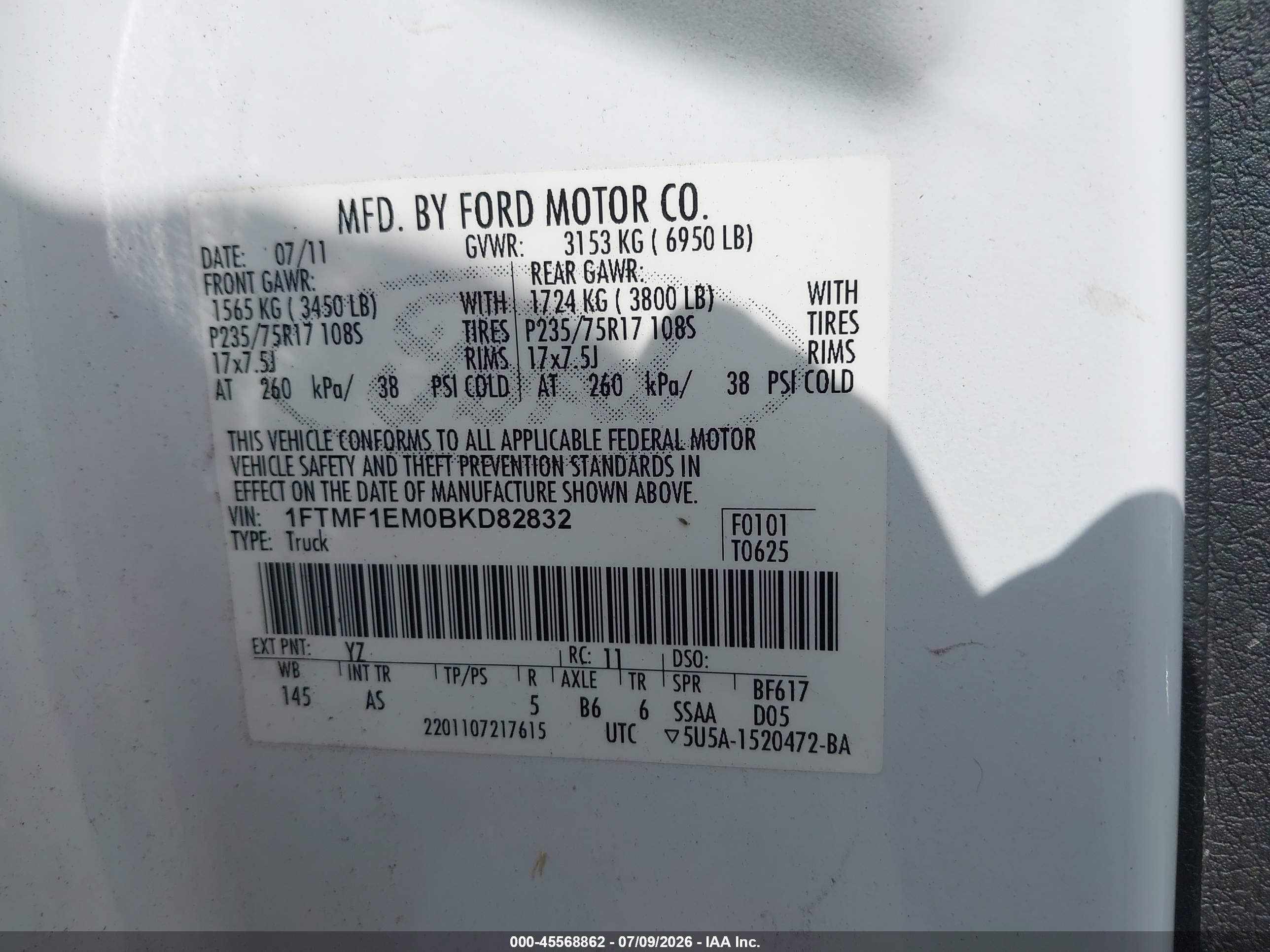 2011 Ford F-150 Stx/xl/xlt White vin: 1FTMF1EM0BKD82832
