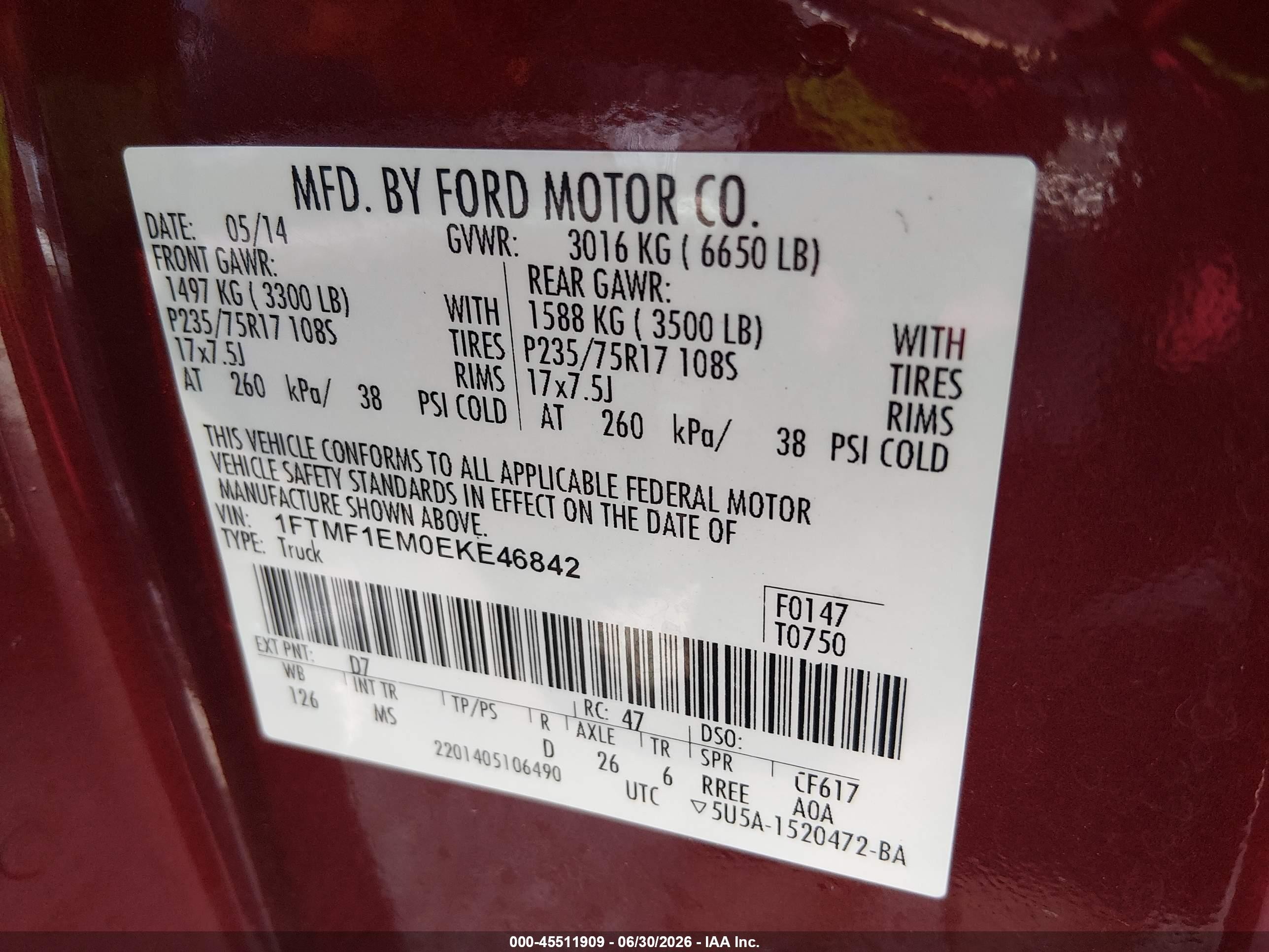 2014 Ford F-150 Xlt Orange vin: 1FTMF1EM0EKE46842