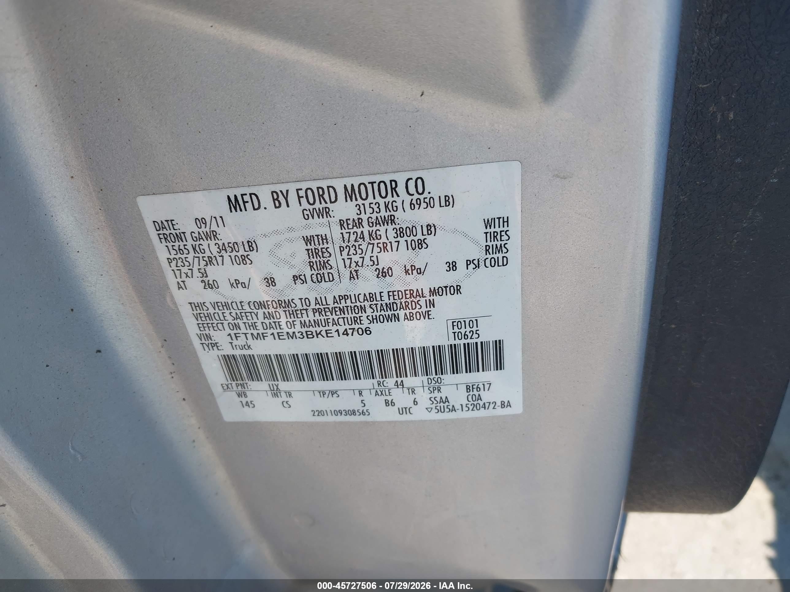 2011 Ford F-150 Xl Gray vin: 1FTMF1EM3BKE14706