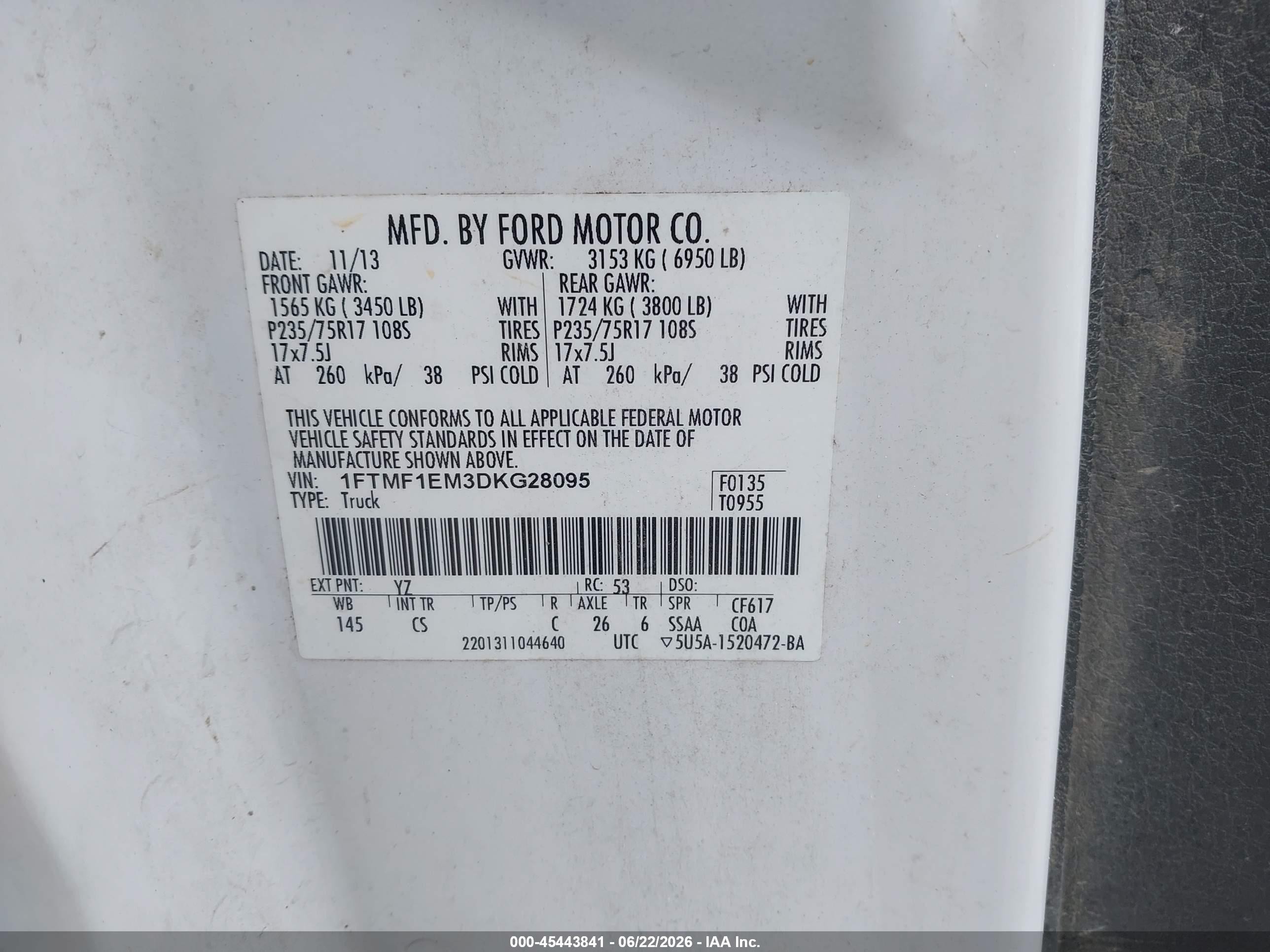 2013 Ford F-150 Stx/xl/xlt White vin: 1FTMF1EM3DKG28095