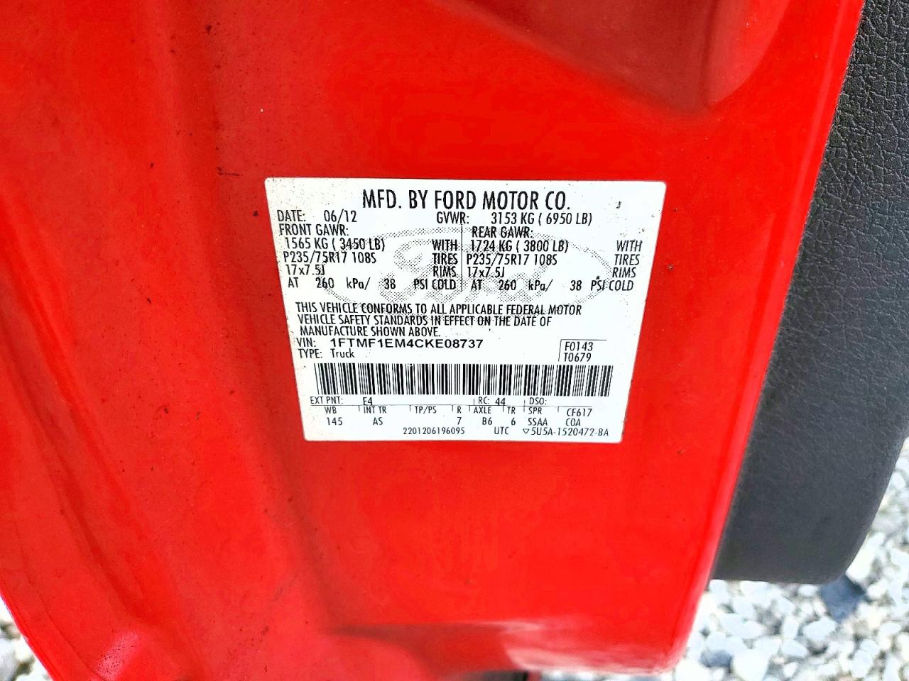 2012 Ford F150 Red vin: 1FTMF1EM4CKE08737
