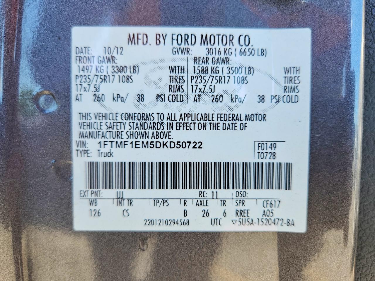 2013 Ford F150 Gray vin: 1FTMF1EM5DKD50722