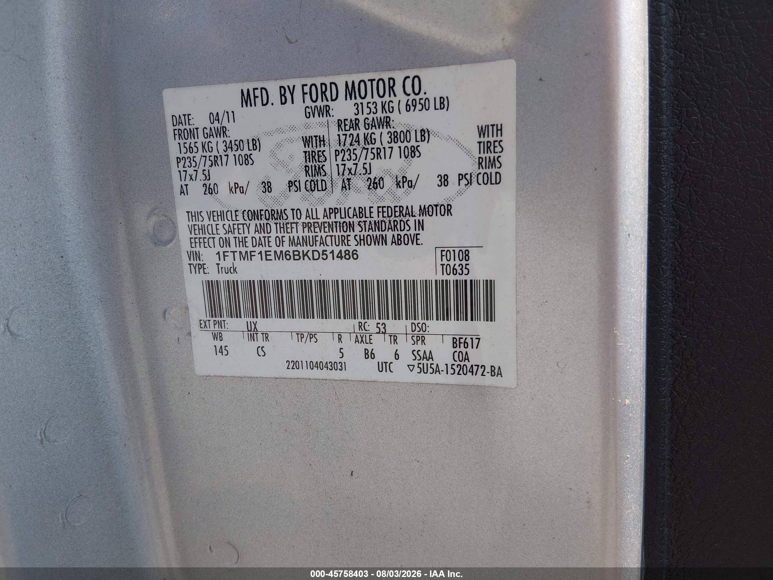 2011 Ford F-150 Xl Silver vin: 1FTMF1EM6BKD51486