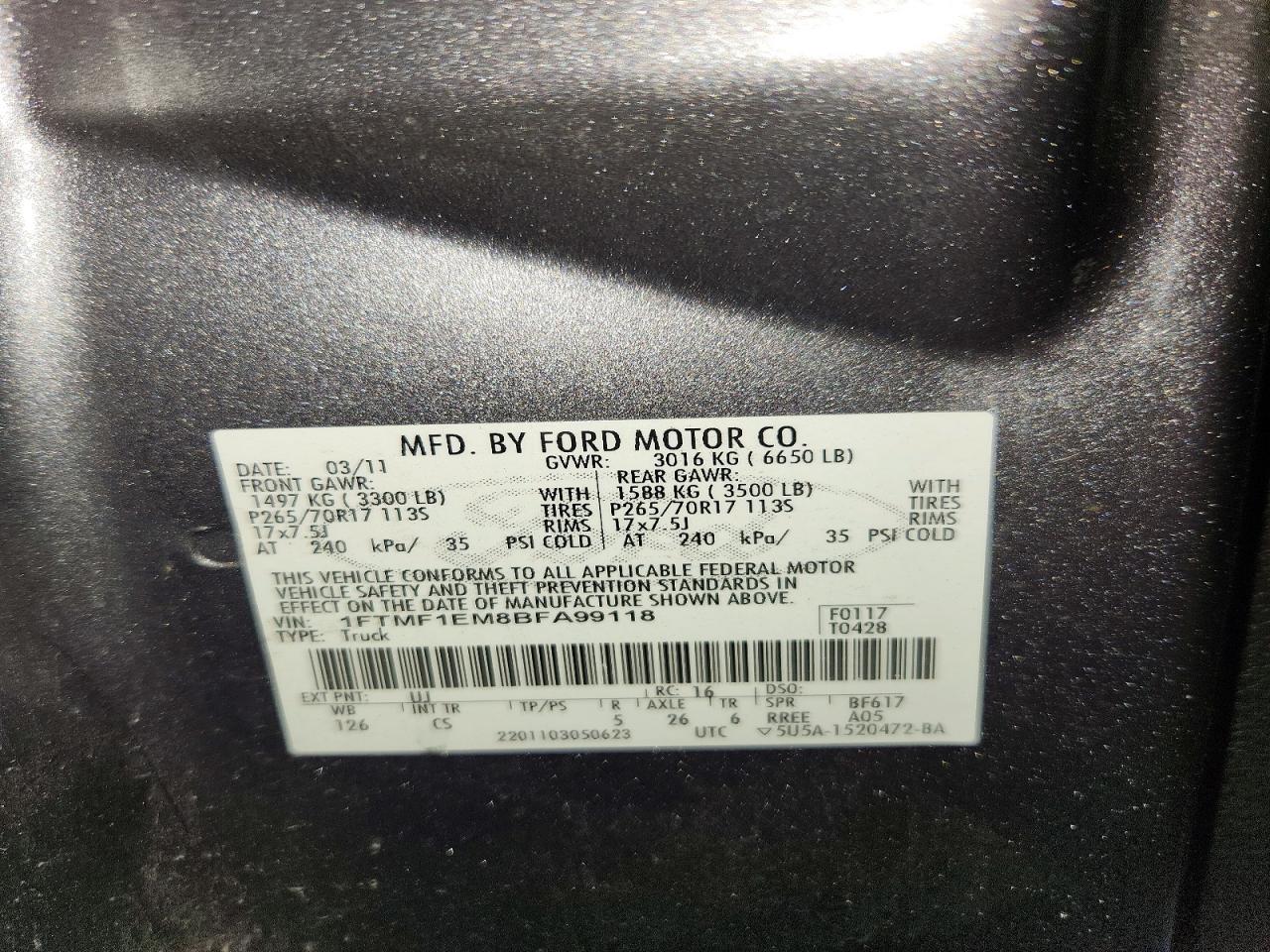 2011 Ford F150 Gray vin: 1FTMF1EM8BFA99118