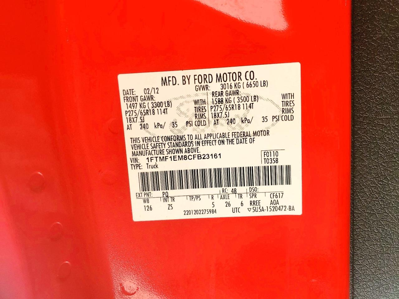 2012 Ford F150 Red vin: 1FTMF1EM8CFB23161