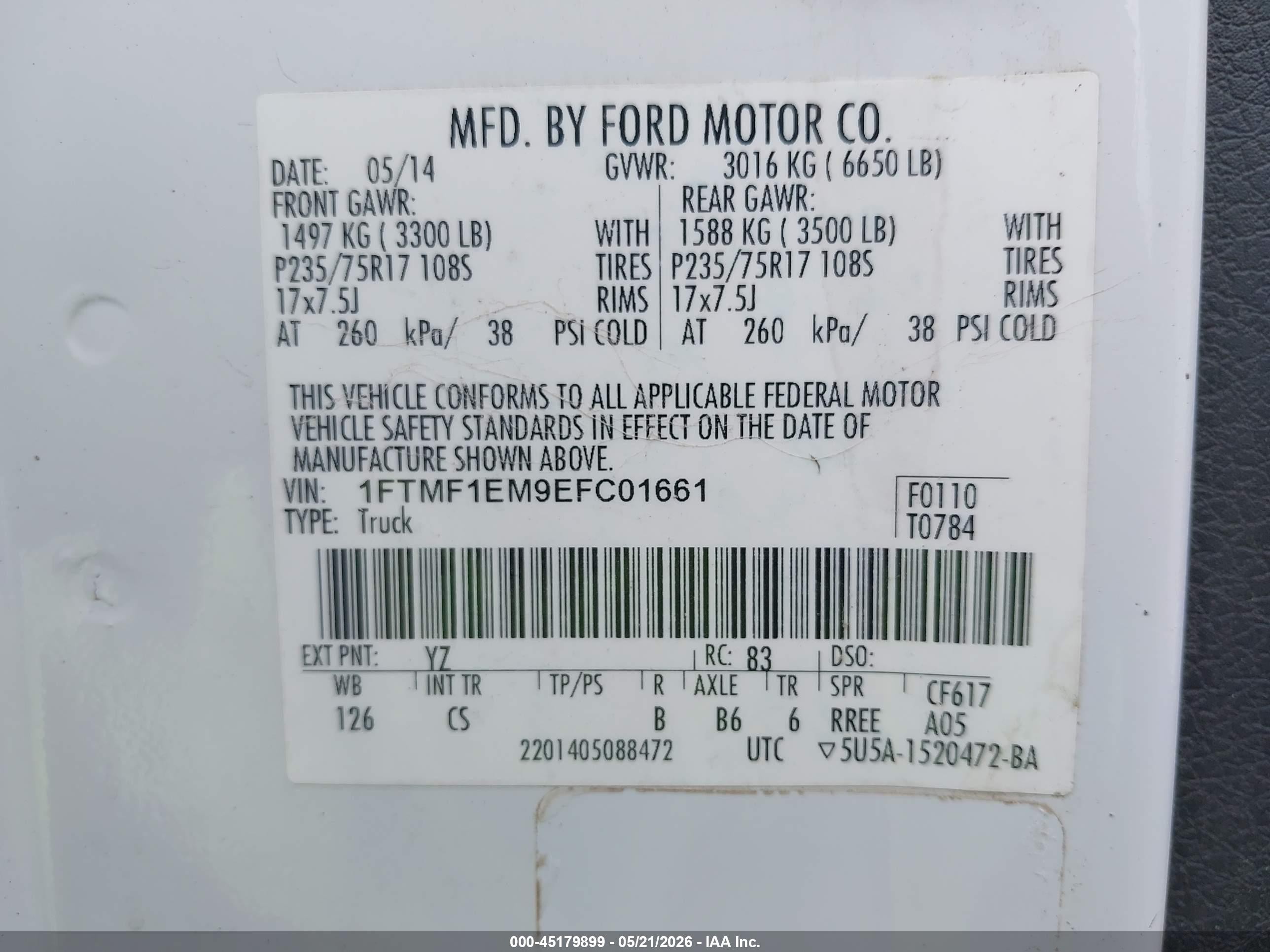 2014 Ford F-150 Xl White vin: 1FTMF1EM9EFC01661