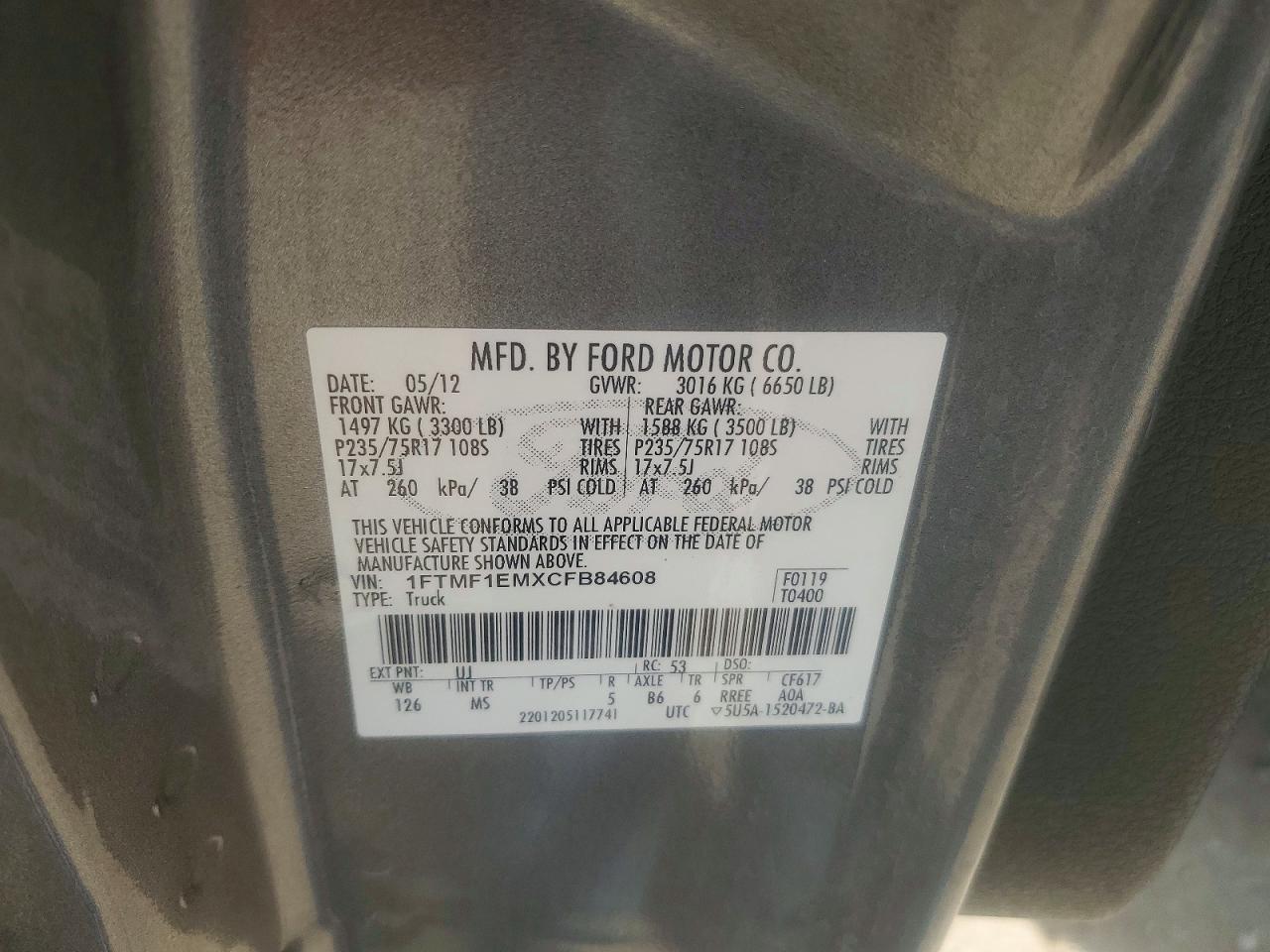 2012 Ford F150 Silver vin: 1FTMF1EMXCFB84608
