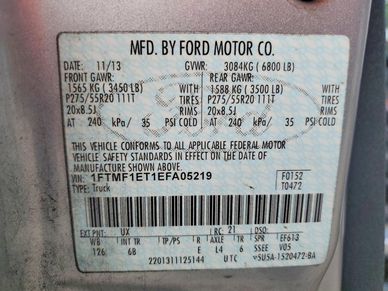 2014 Ford F150 Silver vin: 1FTMF1ET1EFA05219