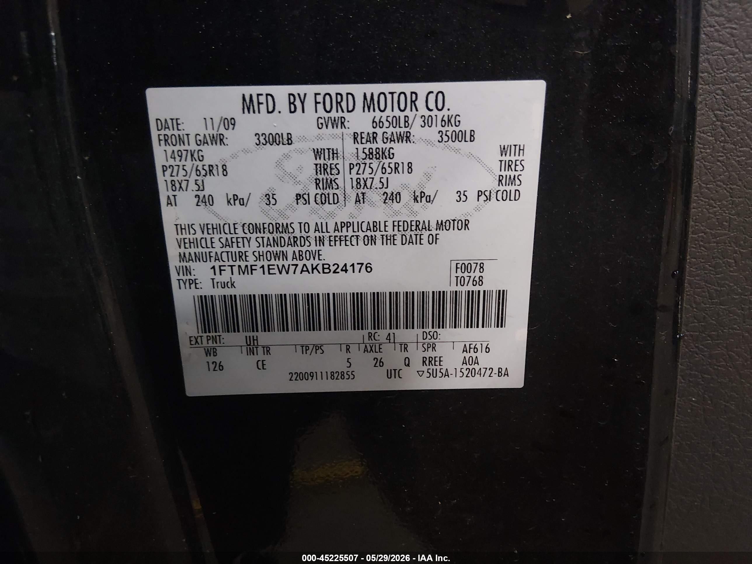 2010 Ford F-150 Stx Черный vin: 1FTMF1EW7AKB24176