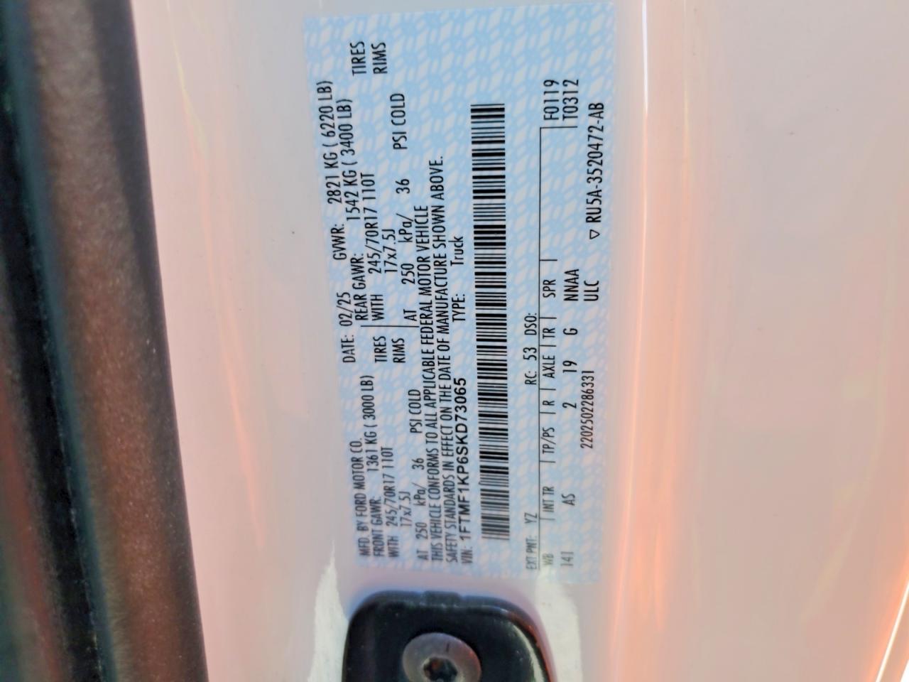 2025 Ford F150 Xl White vin: 1FTMF1KP6SKD73065