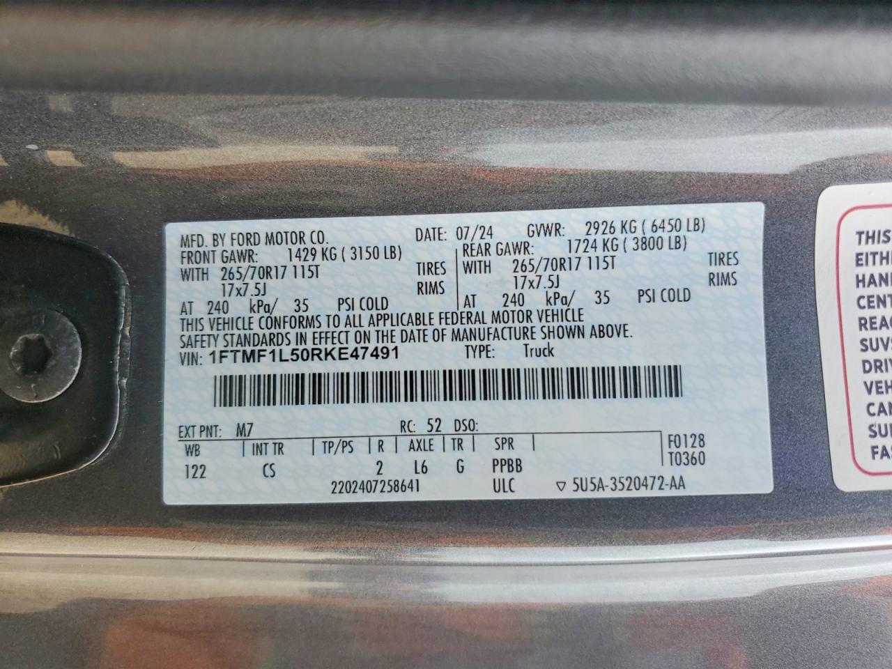 2024 Ford F150 Xl Gray vin: 1FTMF1L50RKE47491