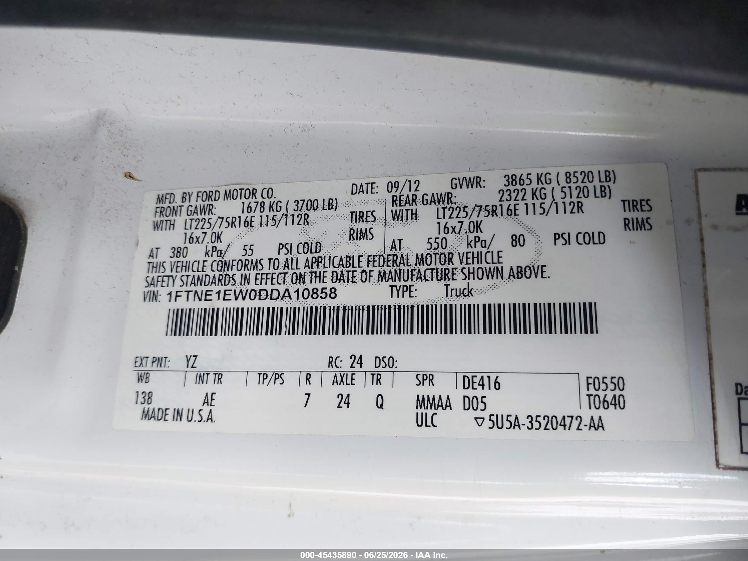 2013 Ford E-150 Commercial White vin: 1FTNE1EW0DDA10858