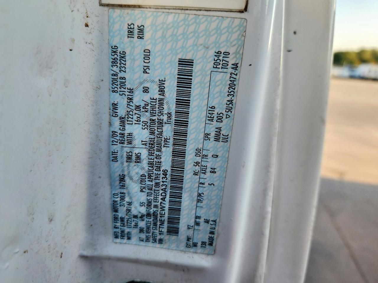 2010 Ford Econoline E150 Van White vin: 1FTNE1EW7ADA31346
