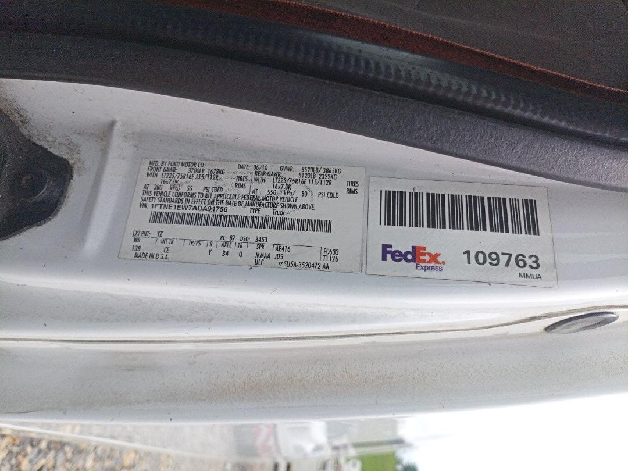 2010 Ford E-150 Commercial/recreational vin: 1FTNE1EW7ADA91756