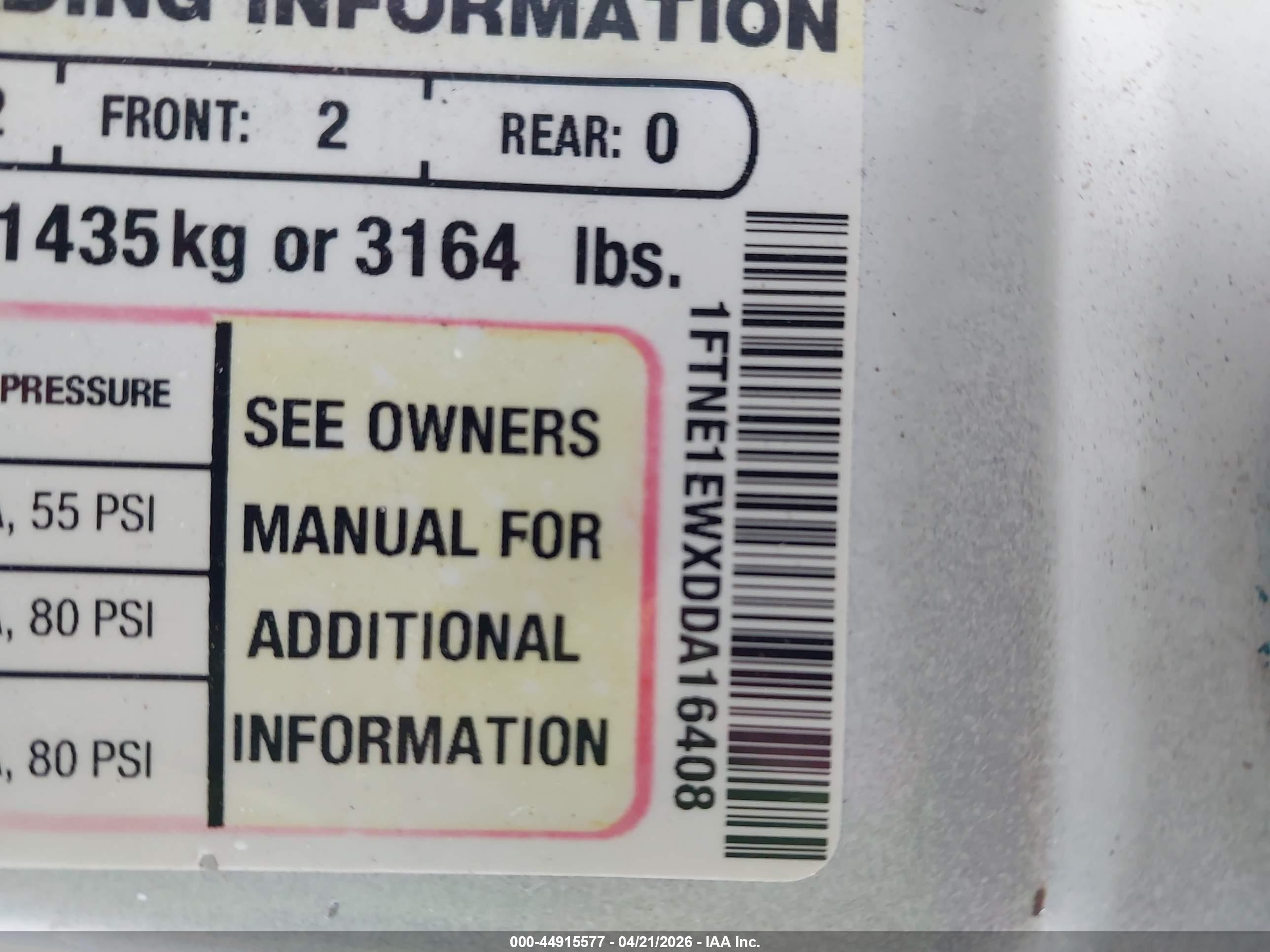 2013 Ford E-150 Commercial White vin: 1FTNE1EWXDDA16408