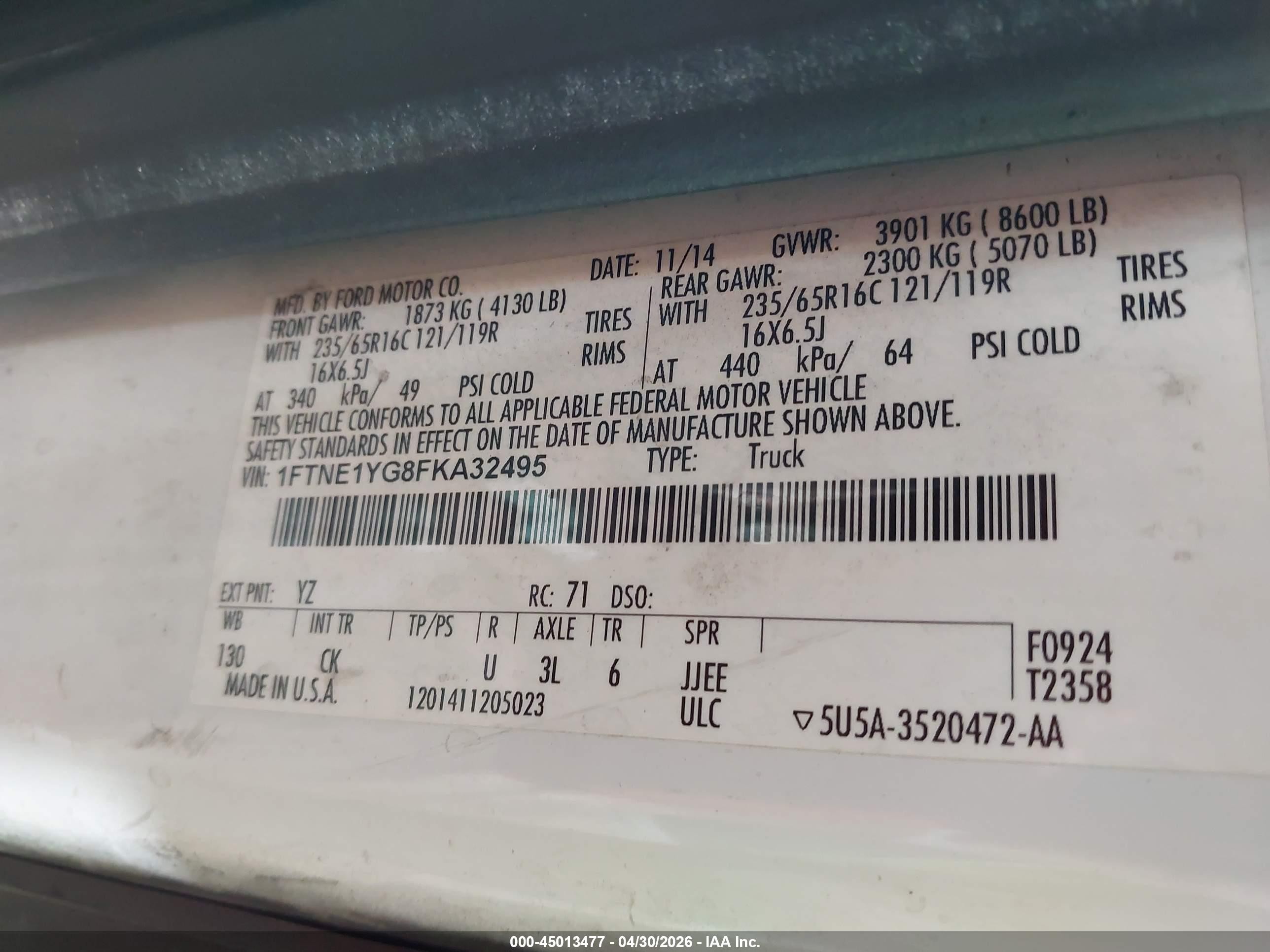 2015 Ford Transit-150   Белый vin: 1FTNE1YG8FKA32495