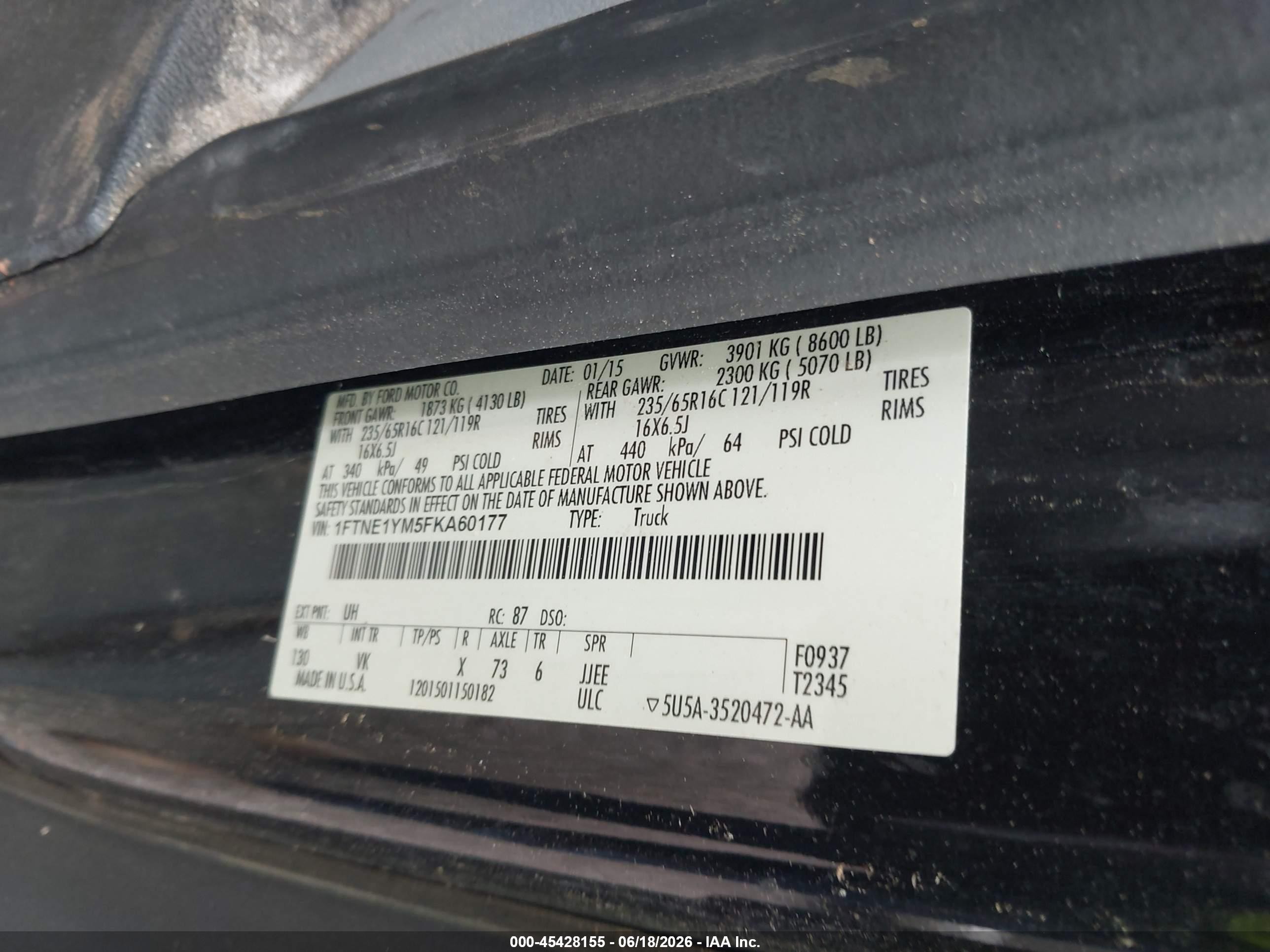 2015 Ford Transit-150   Black vin: 1FTNE1YM5FKA60177
