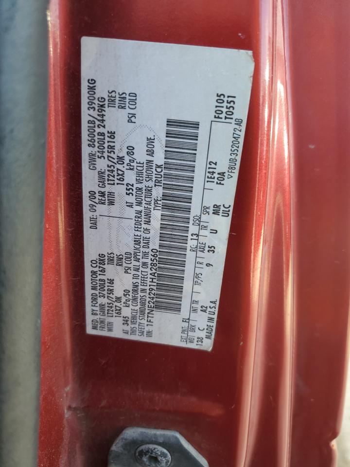 2001 Ford Econoline E250 Van Burgundy vin: 1FTNE24291HA28560